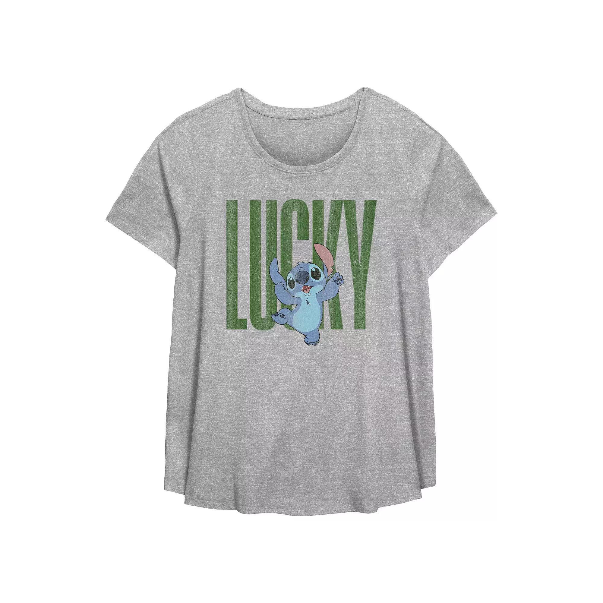 Disney's Lilo & Stitch Lucky Stitch Plus Size Flowy Graphic Tee, Women's, Size: 1XL, Grey Gray Product Image