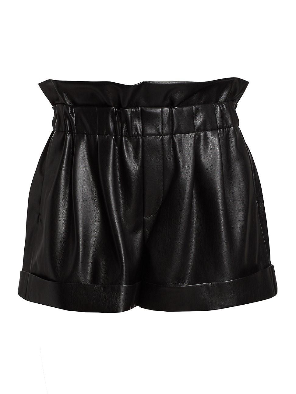 alice + olivia Reagan Vegan Leather Shorts Black XL Product Image