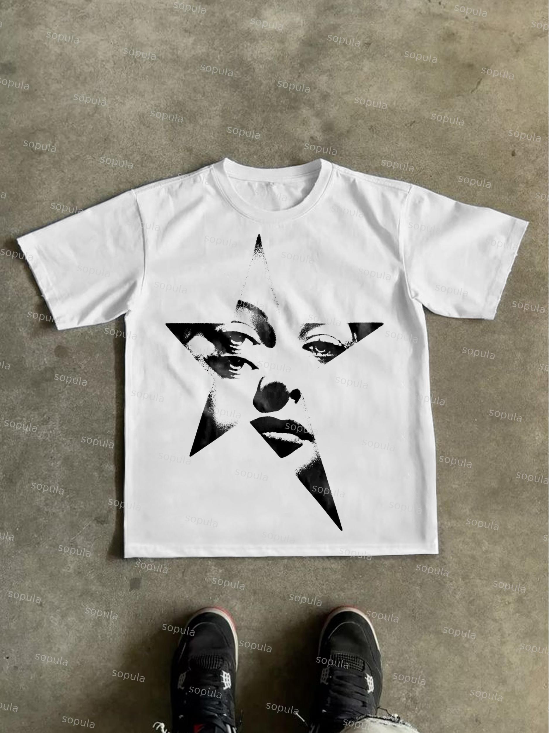 Vintage Abstract Portrait Print Graphic Cotton T-shirt Product Image