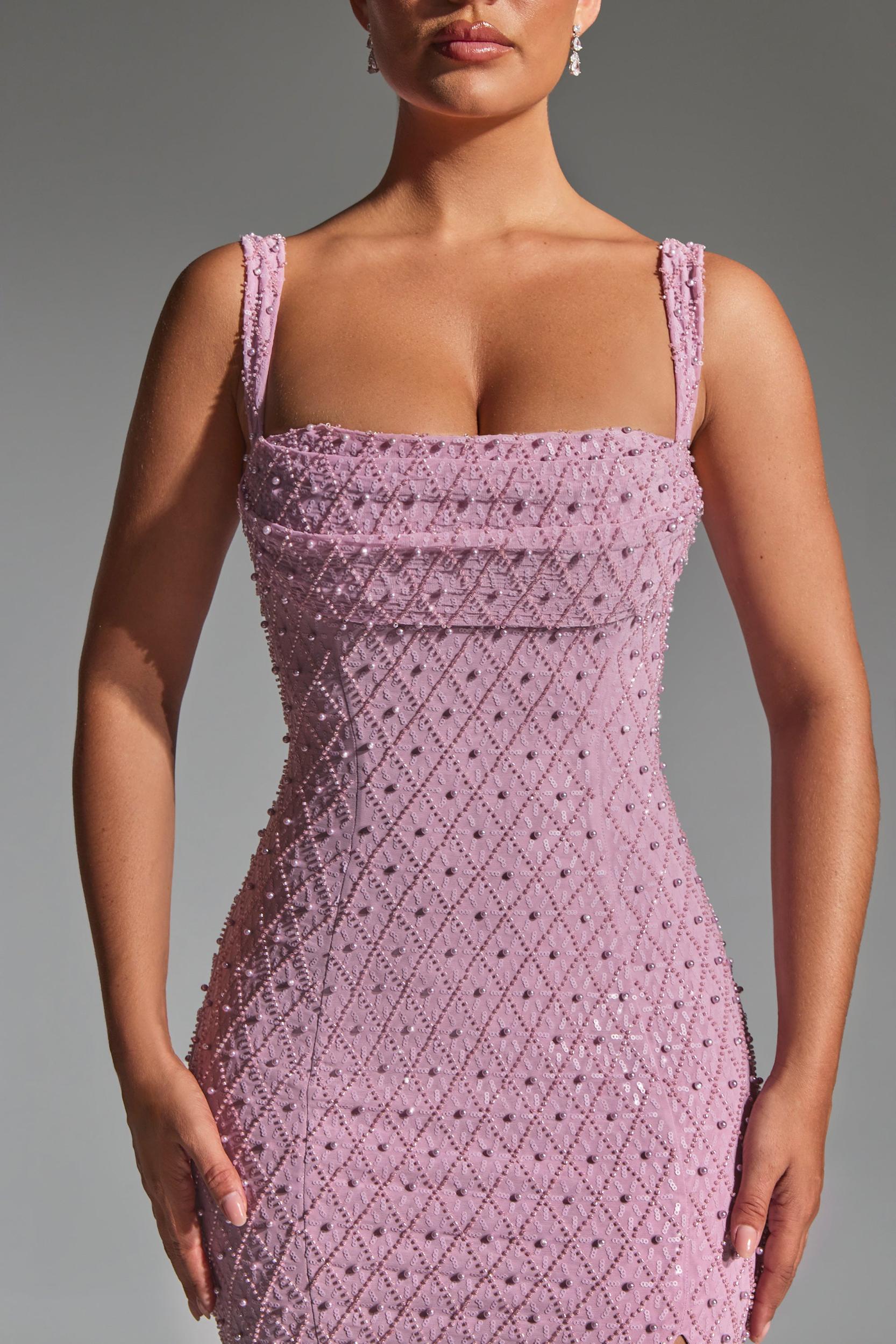 Embellished Cowl-Neck Midaxi Dress in Mauve Product Image