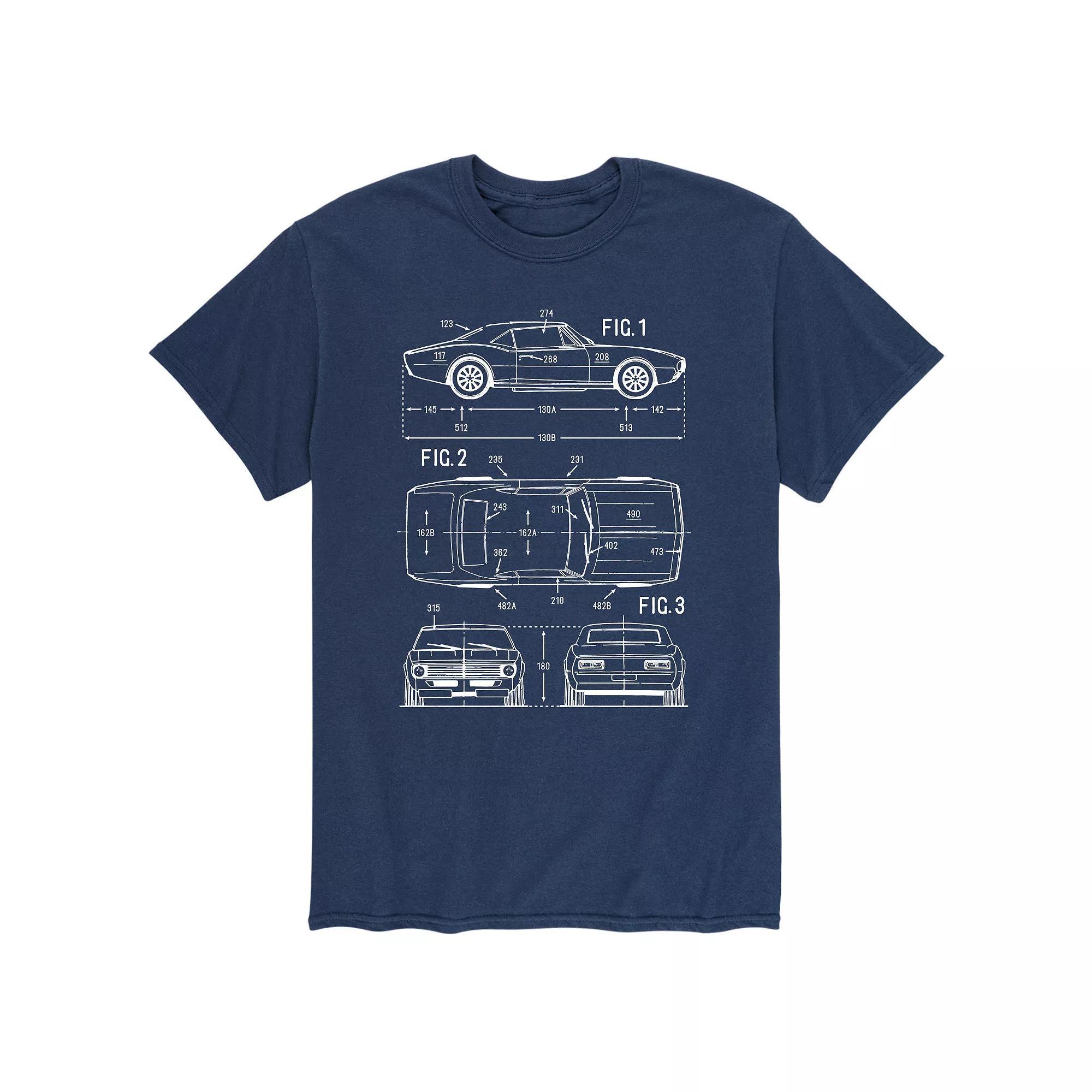 Men's Vintage Car Rendering Tee, Size: Small, Blue Product Image