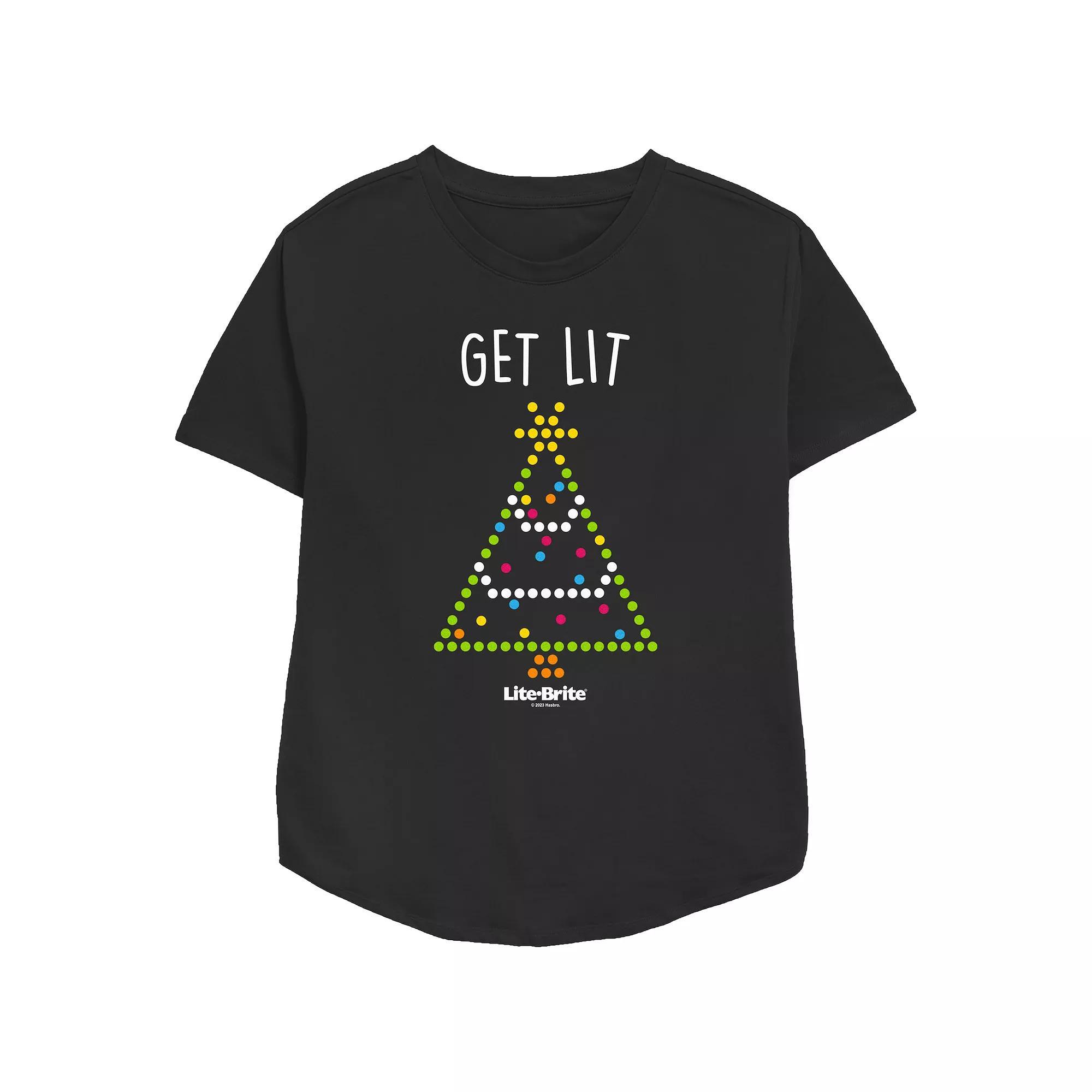 Women's Lite-Brite Get Lit Christmas Tree Relaxed Fit Graphic Tee, Size: Large, Black Product Image