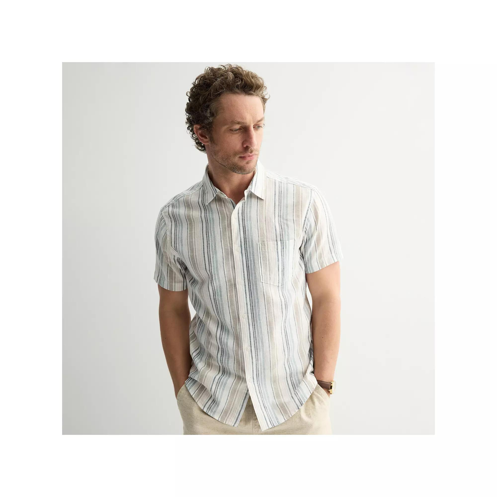 Men's Sonoma Goods For Life® Short Sleeve Perfect Length Linen Shirt, Size: Medium, Multi Stripe Product Image