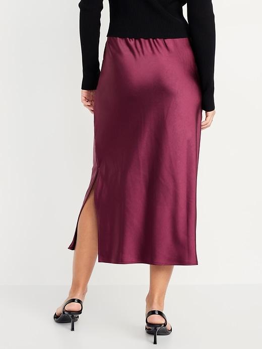 High-Waisted Satin Midi Slip Skirt Product Image