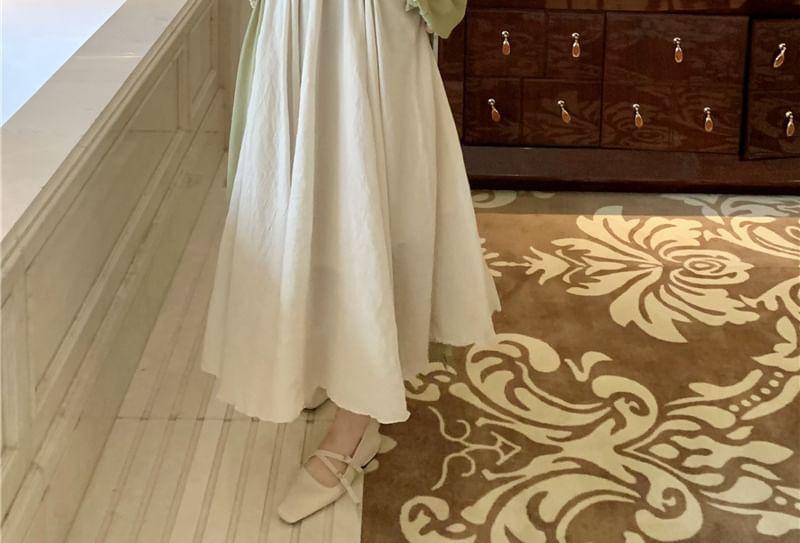 Plain Ruched Camisole Top / Midi Open Front Cardigan / High Rise Plain Maxi A-Line Skirt Product Image