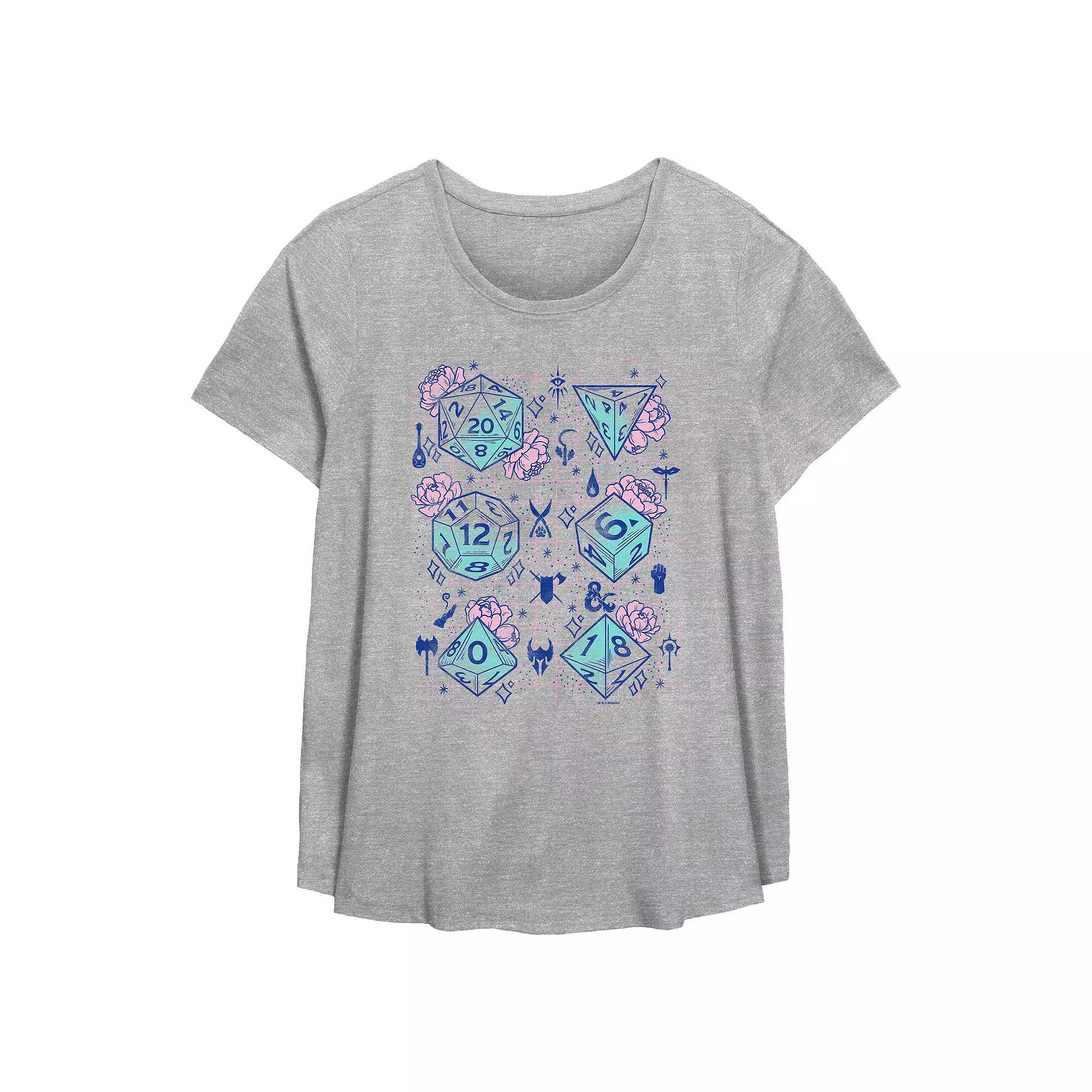 Plus Size Dungeons & Dragons Floral Pastel Dice Flowy Graphic Tee, Women's, Size: 3XL, Grey Gray Product Image