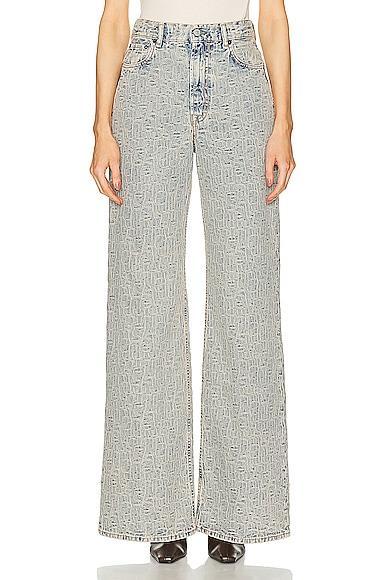 Acne Studios Monogram Wide Leg in Blue & Beige - Blue. Size 30 (also in 26). Product Image