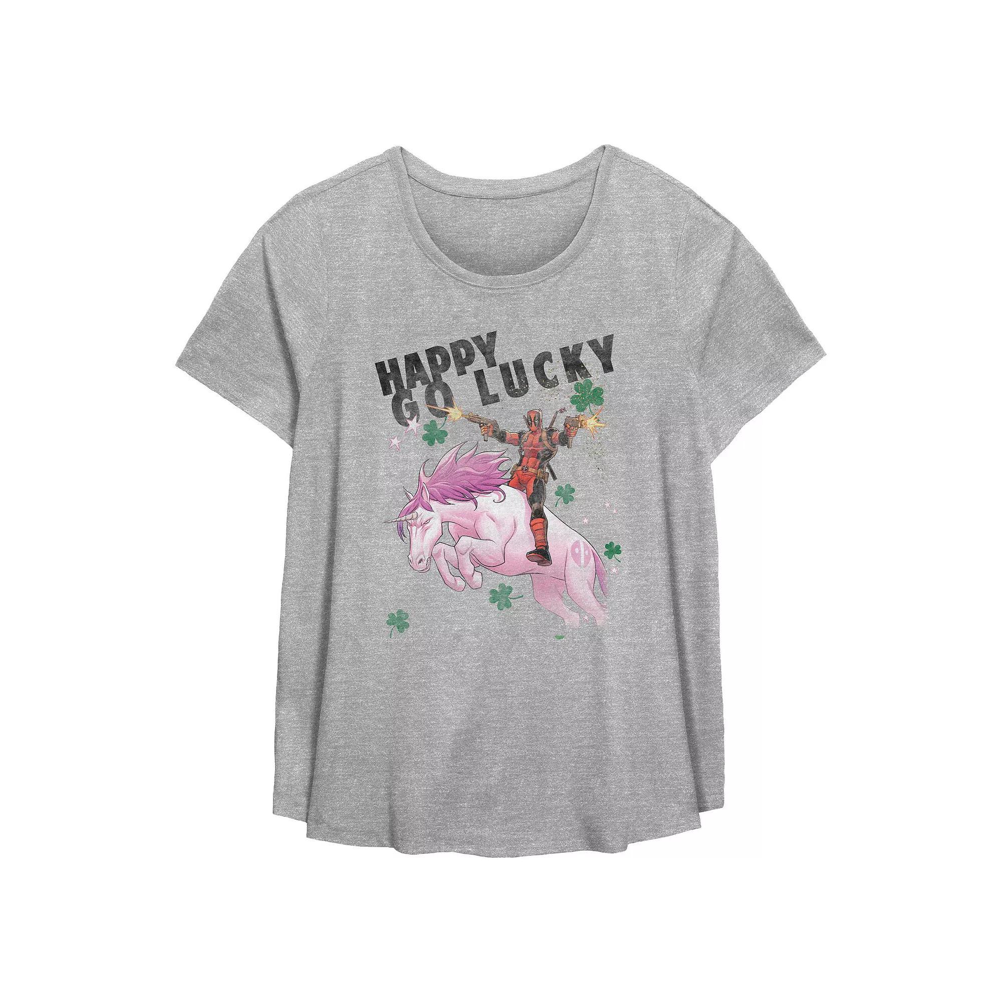 Plus Size Marvel Deadpool Happy Go Lucky Flowy Graphic Tee, Women's, Size: 0X, Grey Gray Product Image