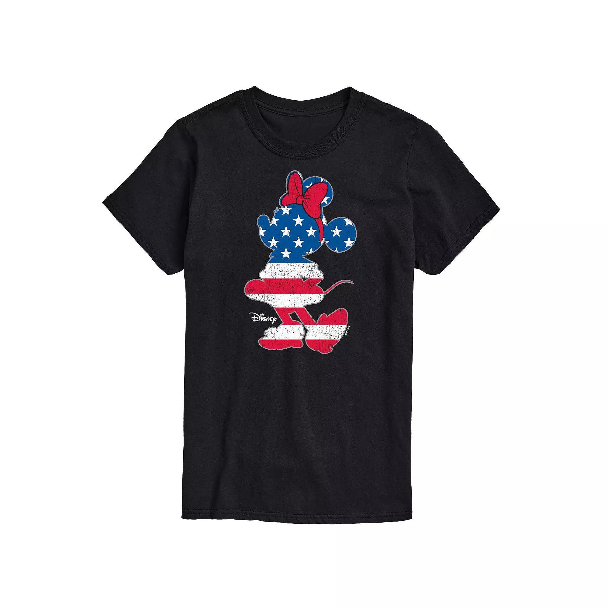 Disney's Minnie Mouse Men's Americana Flag Silhouette Graphic Tee, Size: XXL, Black Product Image