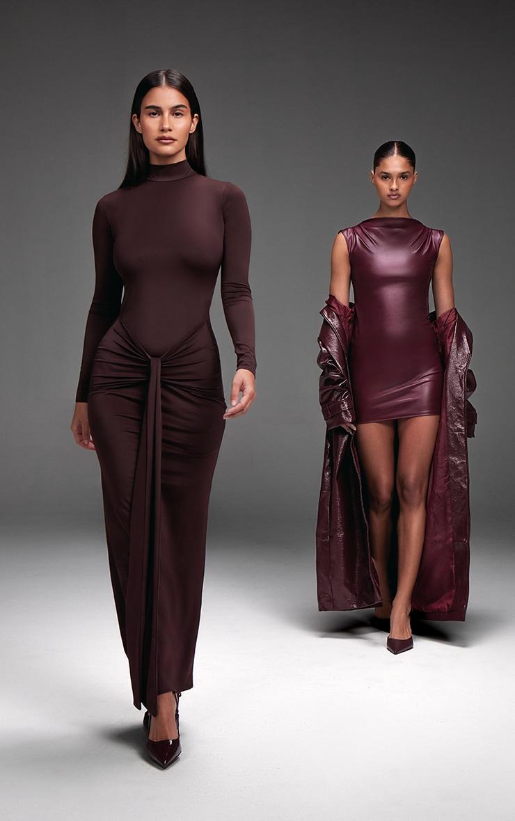 Chocolate Matte Sculpt Wrap Maxi Dress Product Image