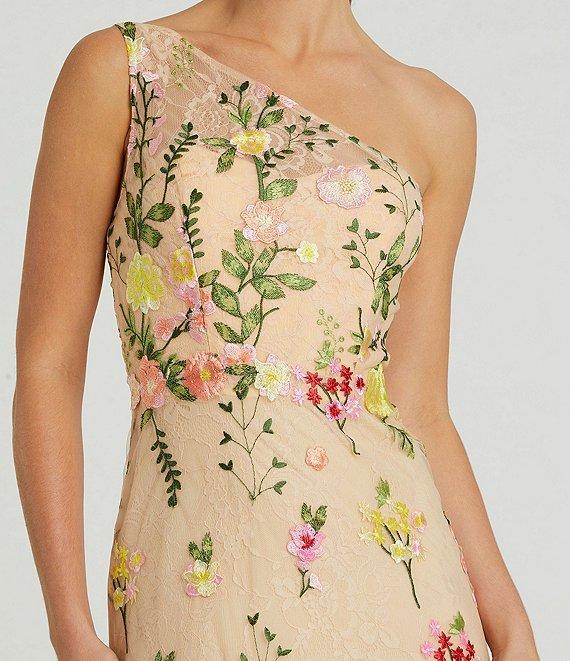 Mac Duggal Floral Lace Embroidered One Shoulder Sleeveless Gown Product Image