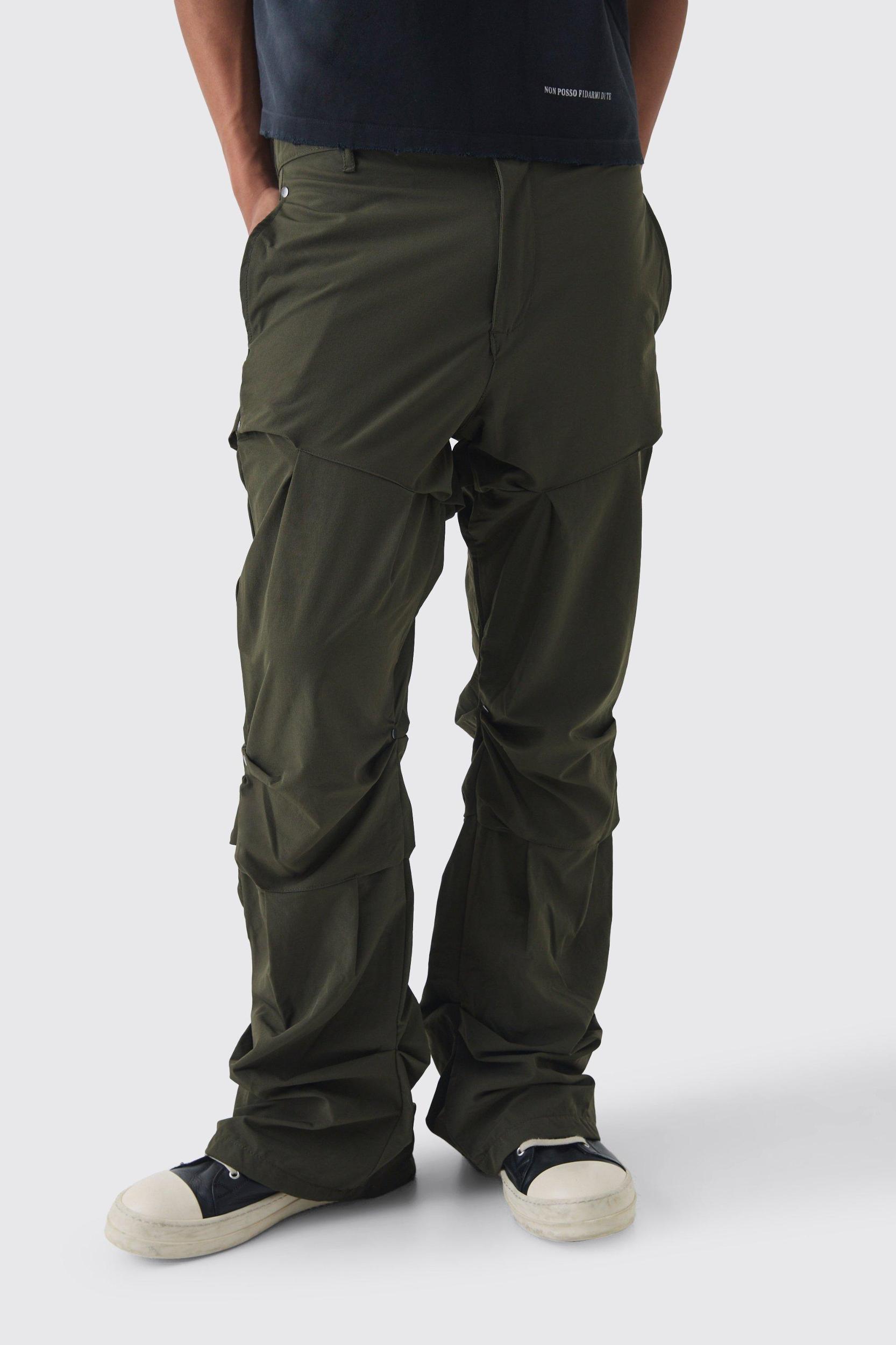 Slim Fit Flare Stacked Pants With Ruched Detail | boohooMAN USA Product Image