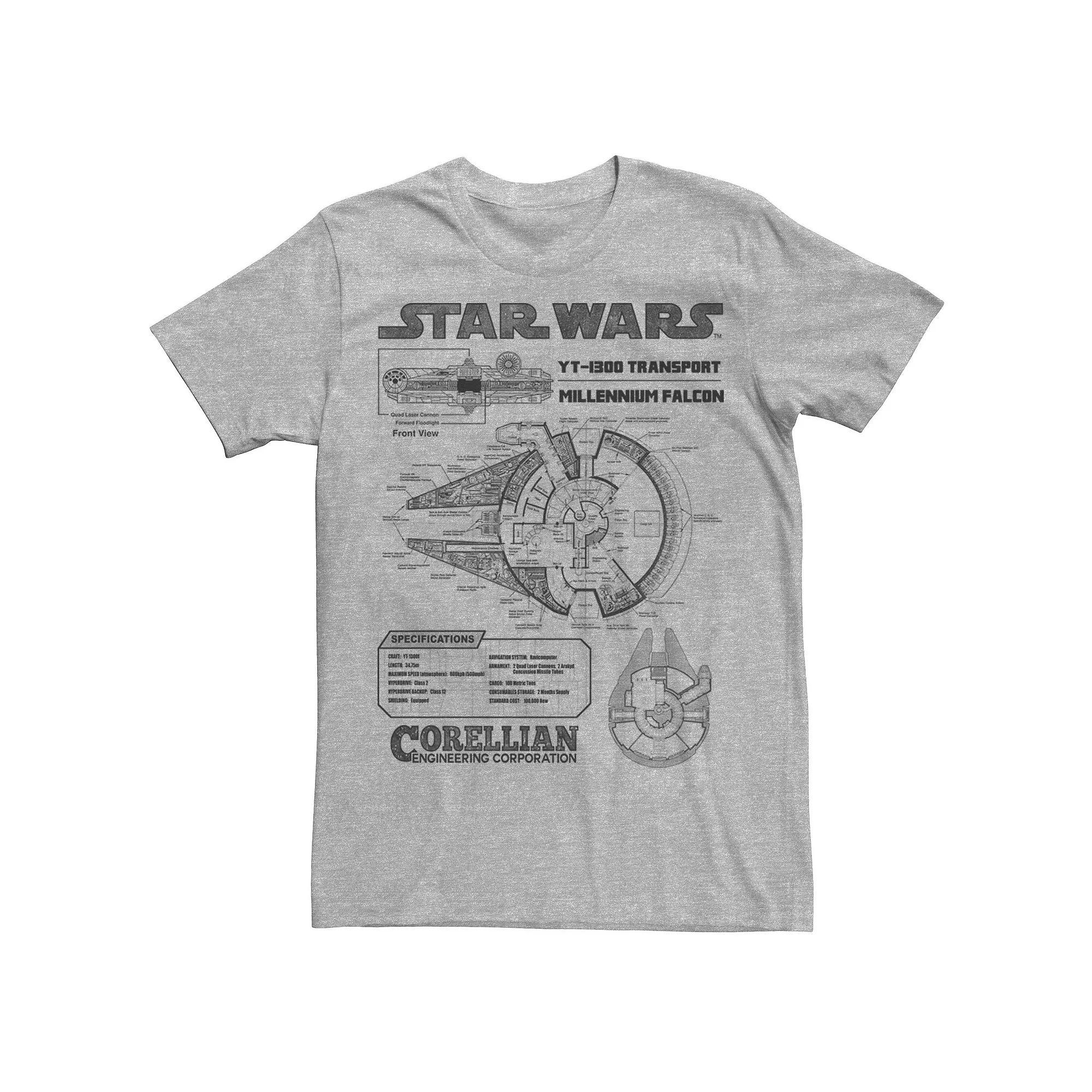 Men's Star Wars Corellian Millennium Falcon Schematic Tee, Size: Small, Athletic Grey Product Image