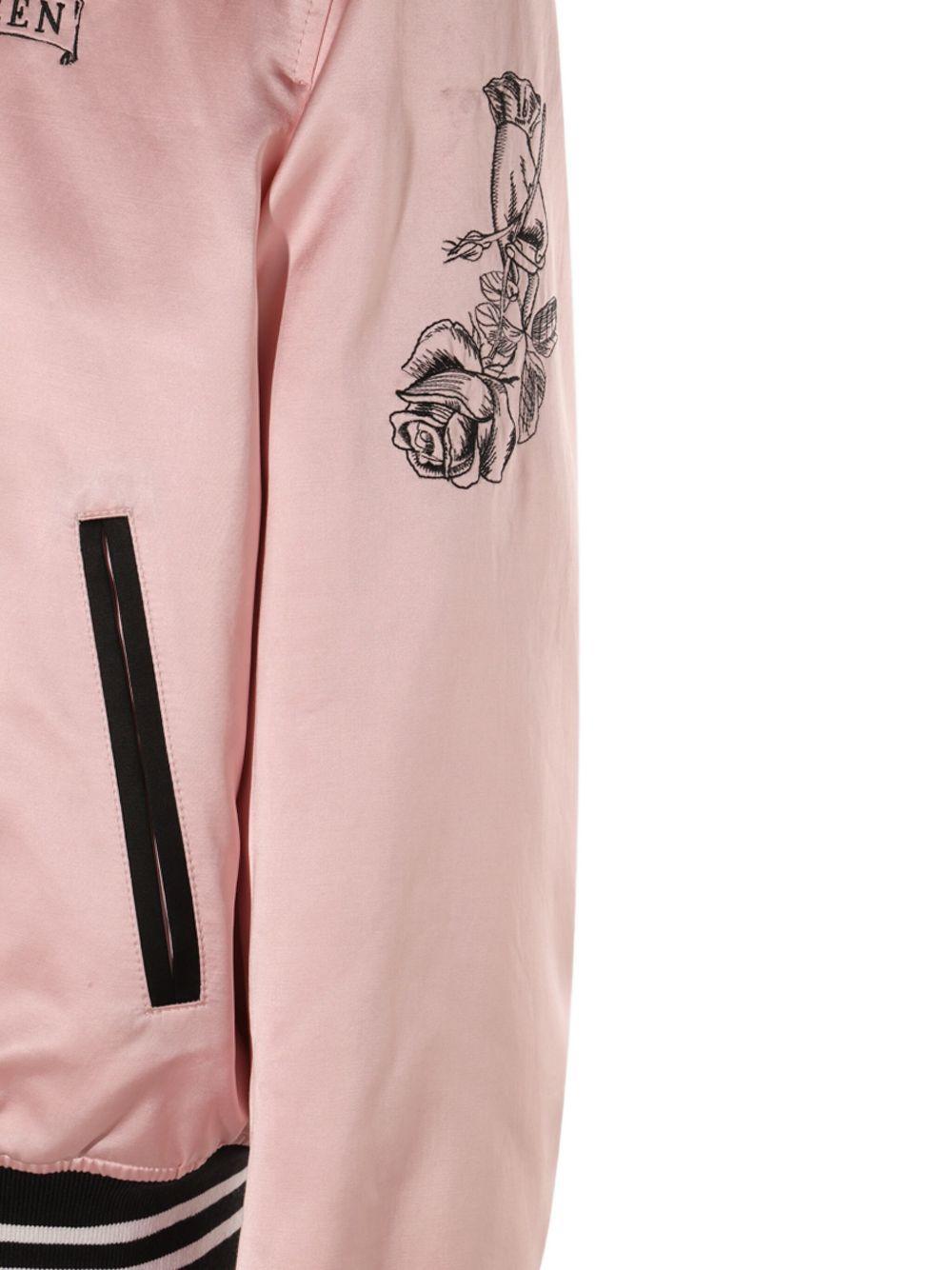 rose-embroidery satin bomber jacket Product Image