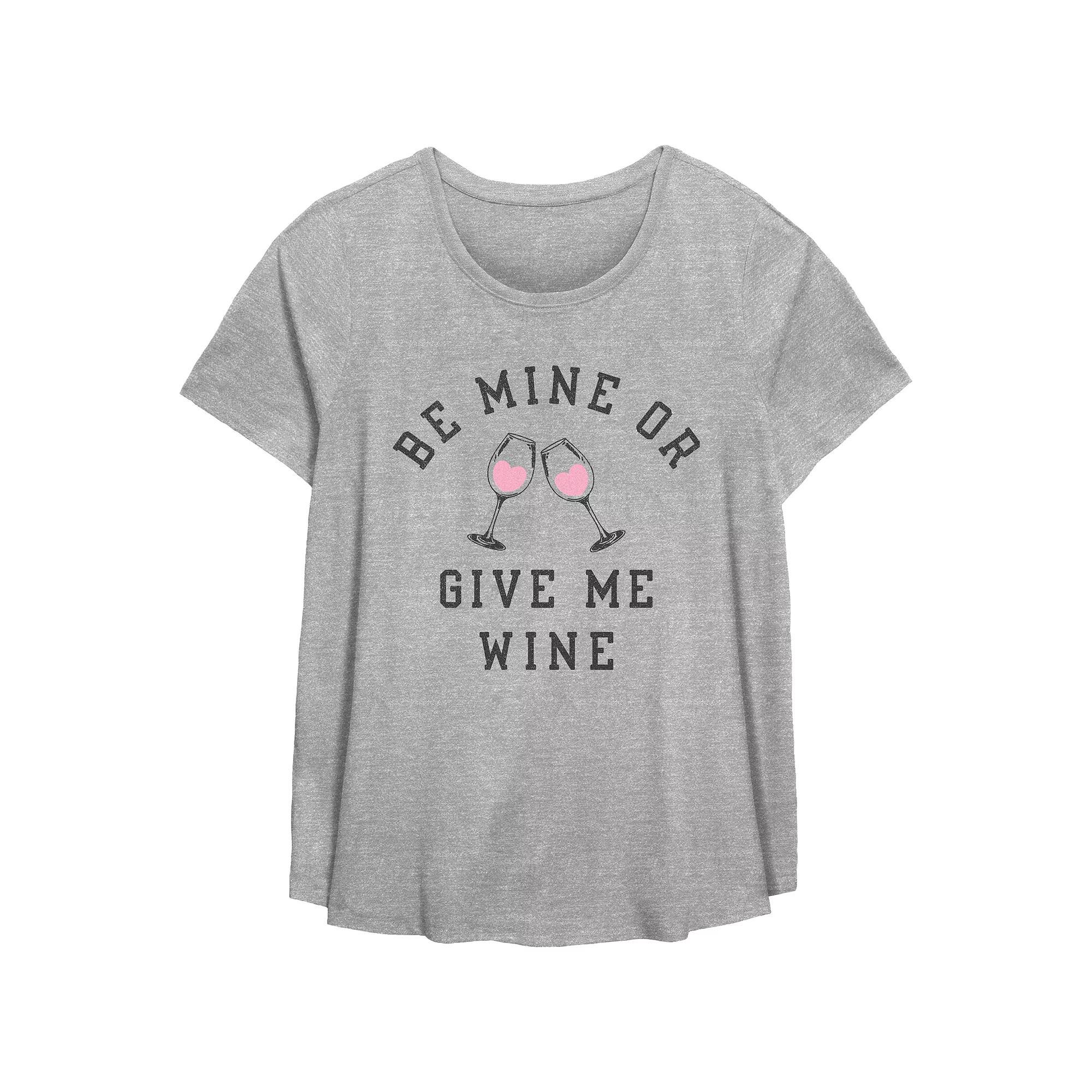 Plus Size Be Mine Or Give Me Wine Graphic Tee, Women's, Size: 4XL, Grey Gray Product Image