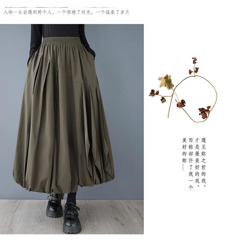 High Rise Plain Midi A-Line Skirt Product Image