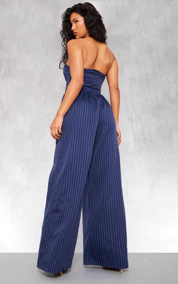 Navy Pinstripe Underwire Corset Detail Tailored Jumpsuit Product Image