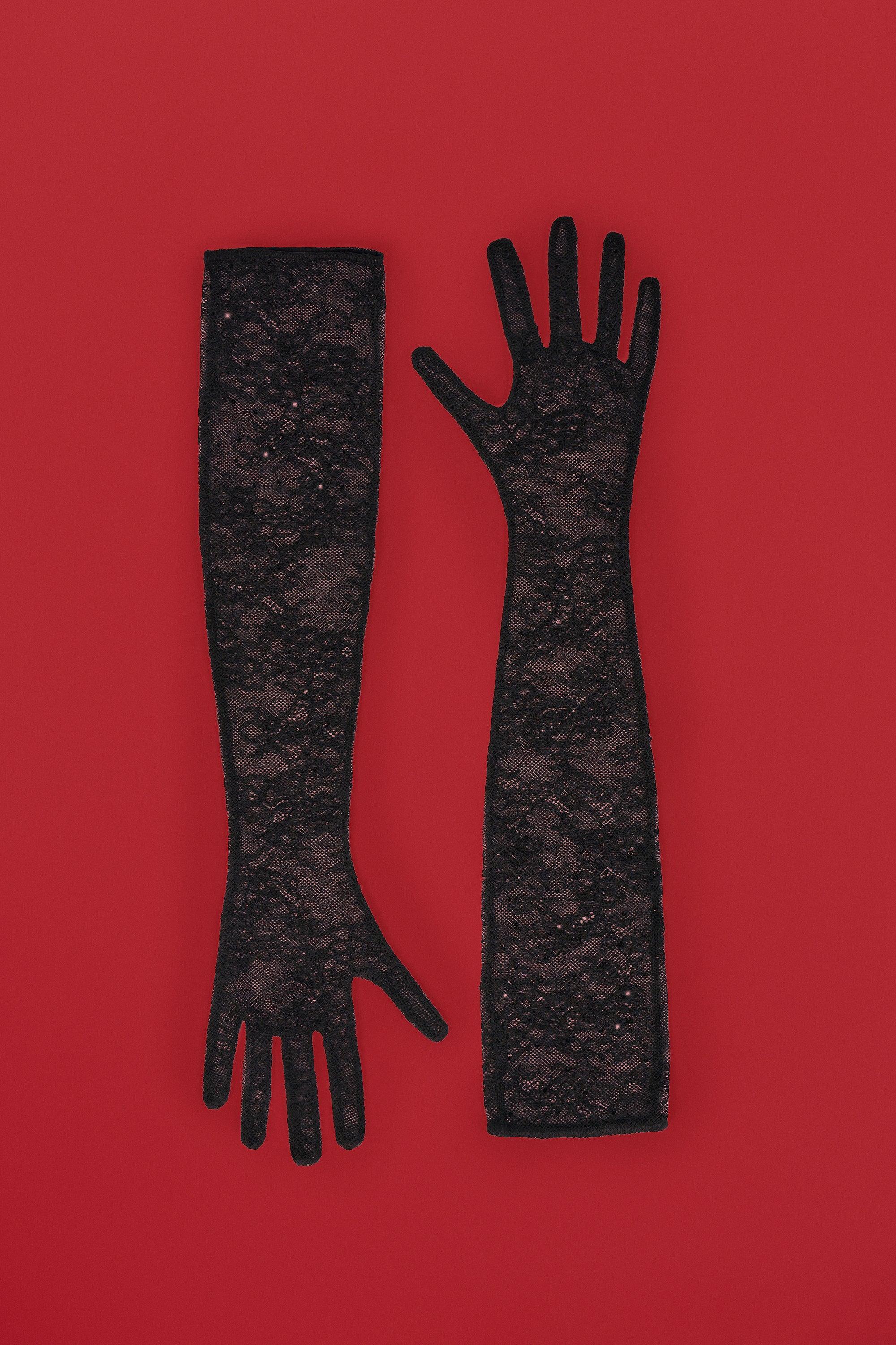 Lace Gloves in Black Product Image