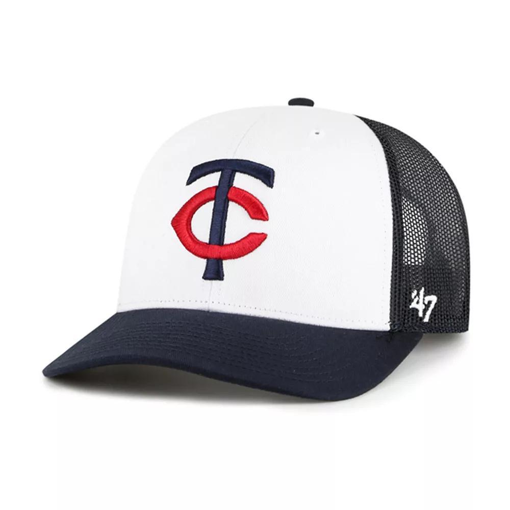 Men's '47 White/Navy Minnesota Twins Freshman Trucker Adjustable Hat Product Image