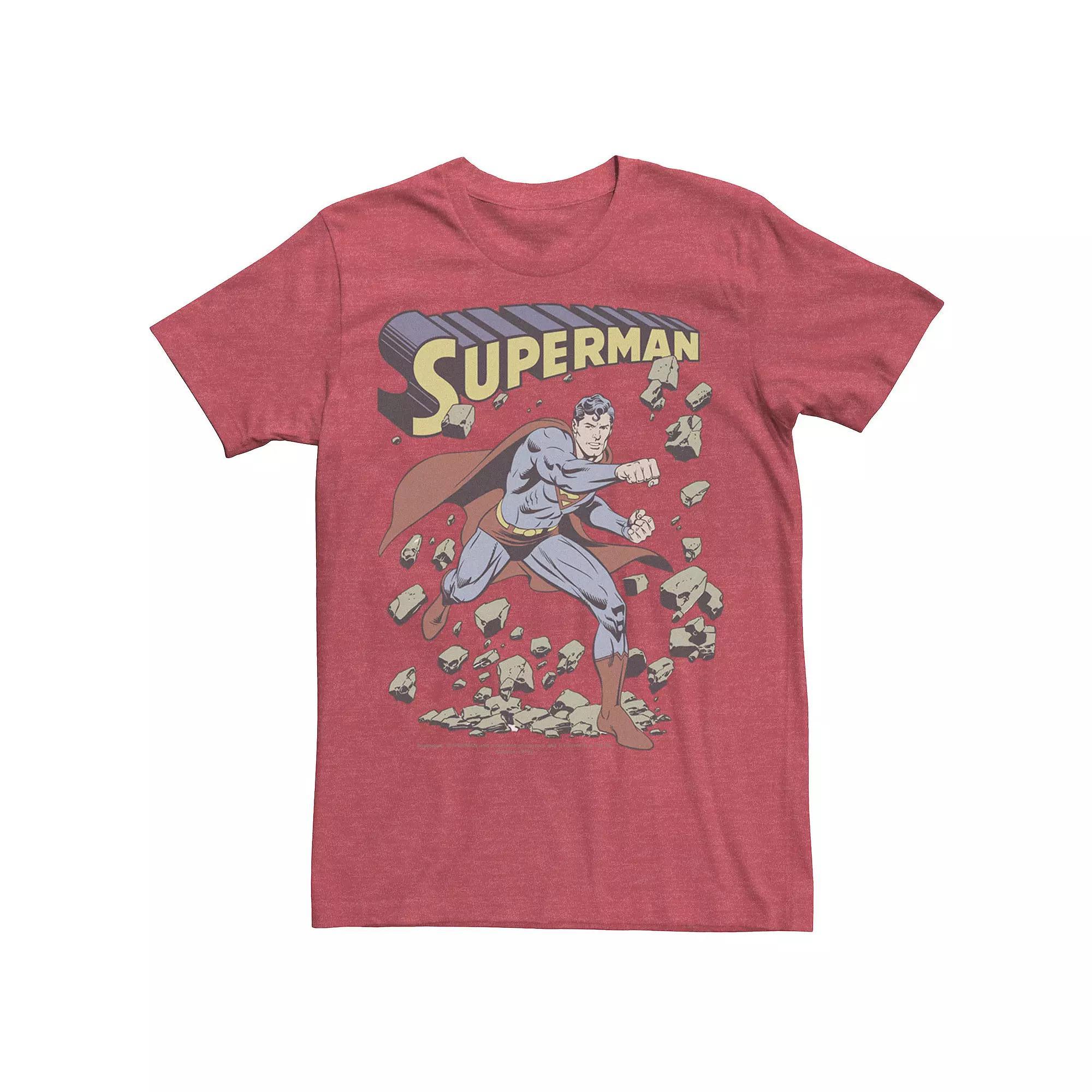 Men's DC Comics Superman With Rocks Vintage Poster Tee, Size: Large, Red Grey Product Image