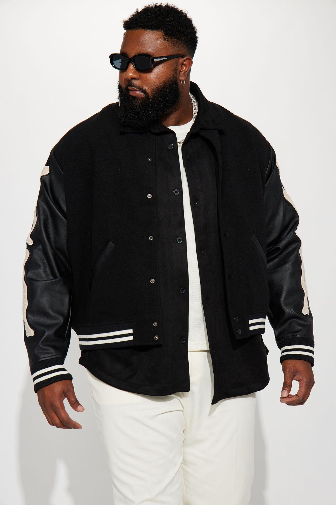 Bone Applique Varsity Bomber Jacket - Black Product Image