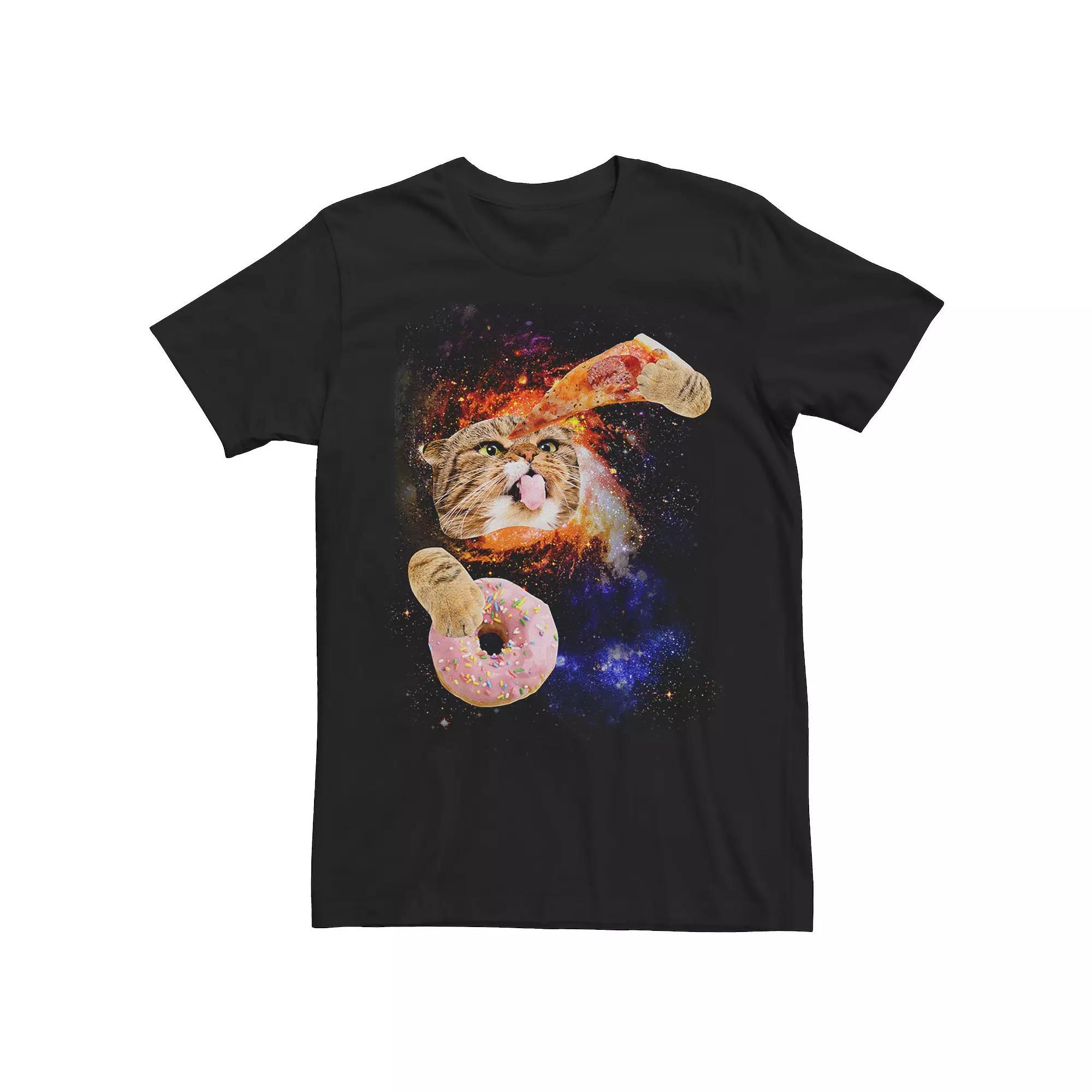 Men's Space Cat Pizza Donuts Graphic Tee,  Product Image