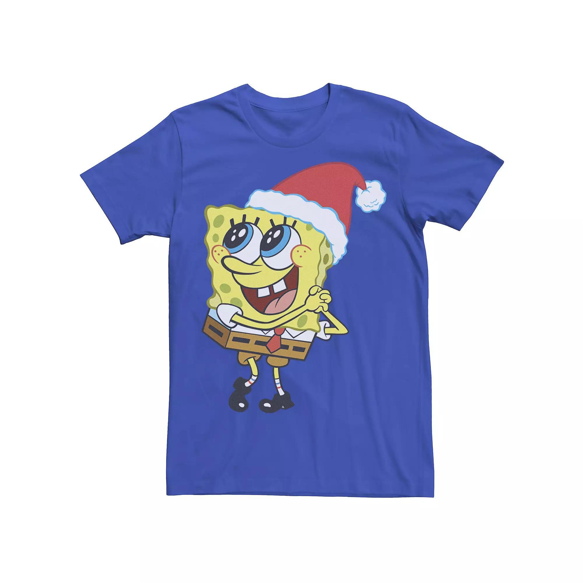 Men's Spongebob Squarepants Santa Hat Dreaming Of Christmas Tee, Size: Medium, Royal Grey Product Image