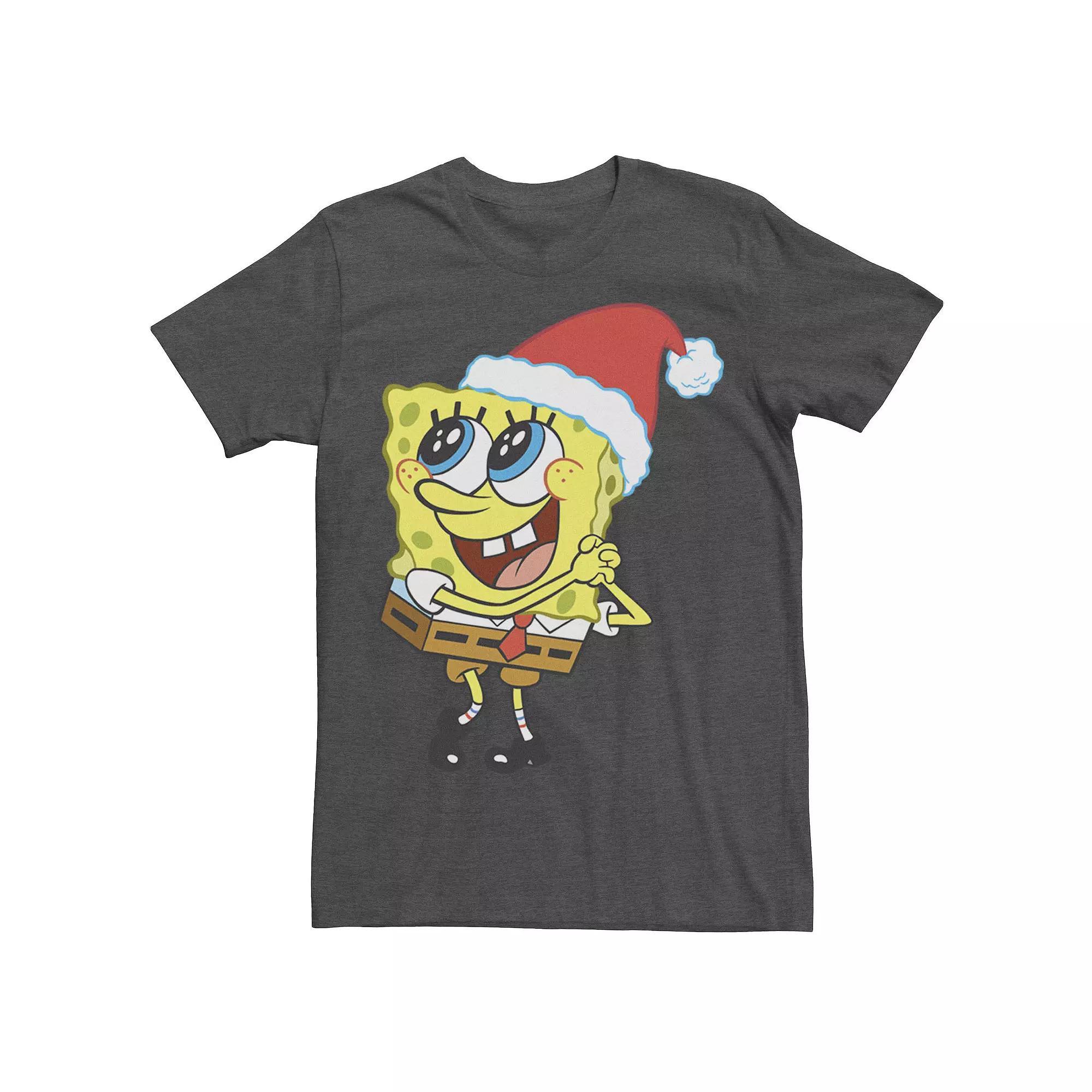 Men's Spongebob Squarepants Santa Hat Dreaming Of Christmas Tee, Size: Medium, Royal Grey Product Image