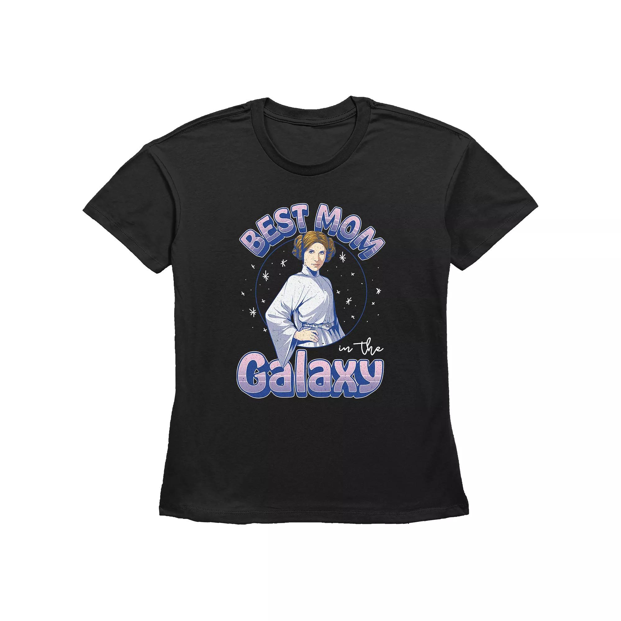 Women's Star Wars Princess Leia Best Mom In The Galaxy Basic Fit Graphic Tee, Size: Small, Black Product Image