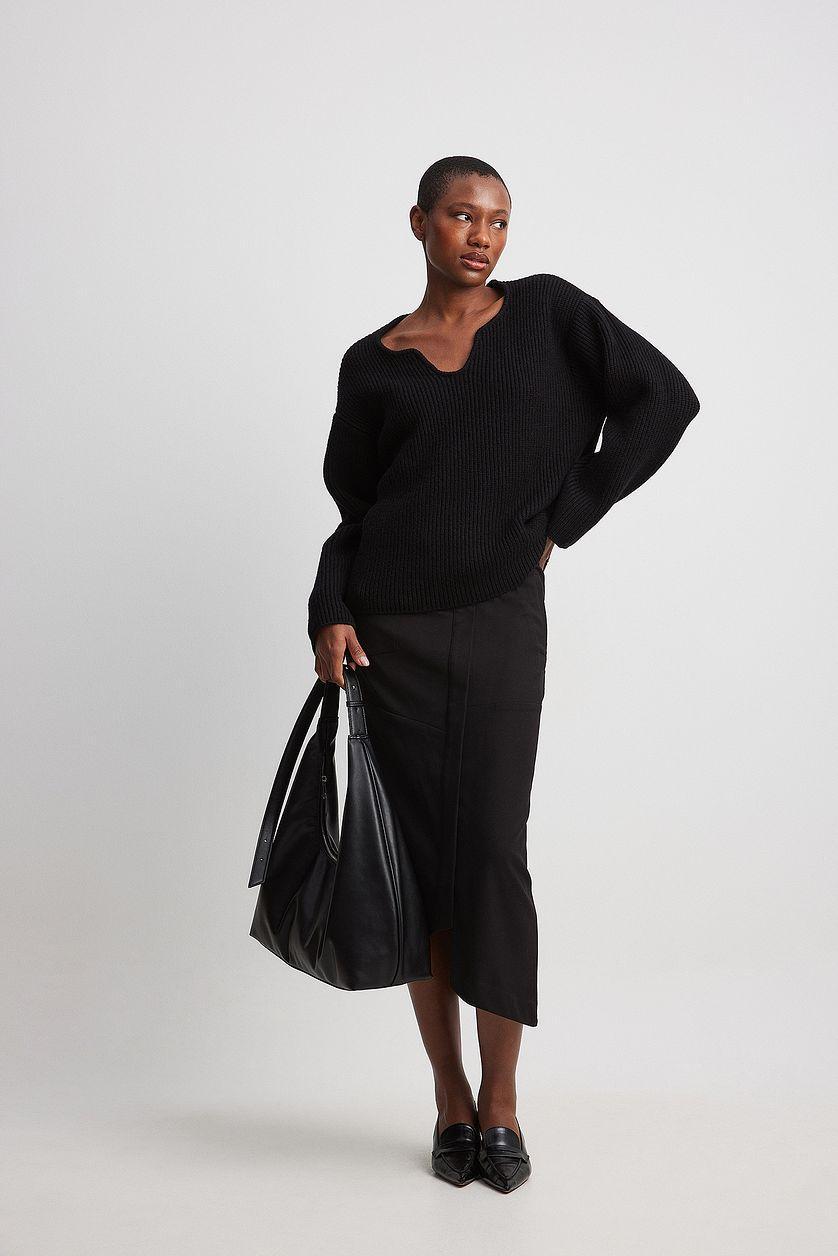 Overlap Front Slit Midi Skirt Product Image