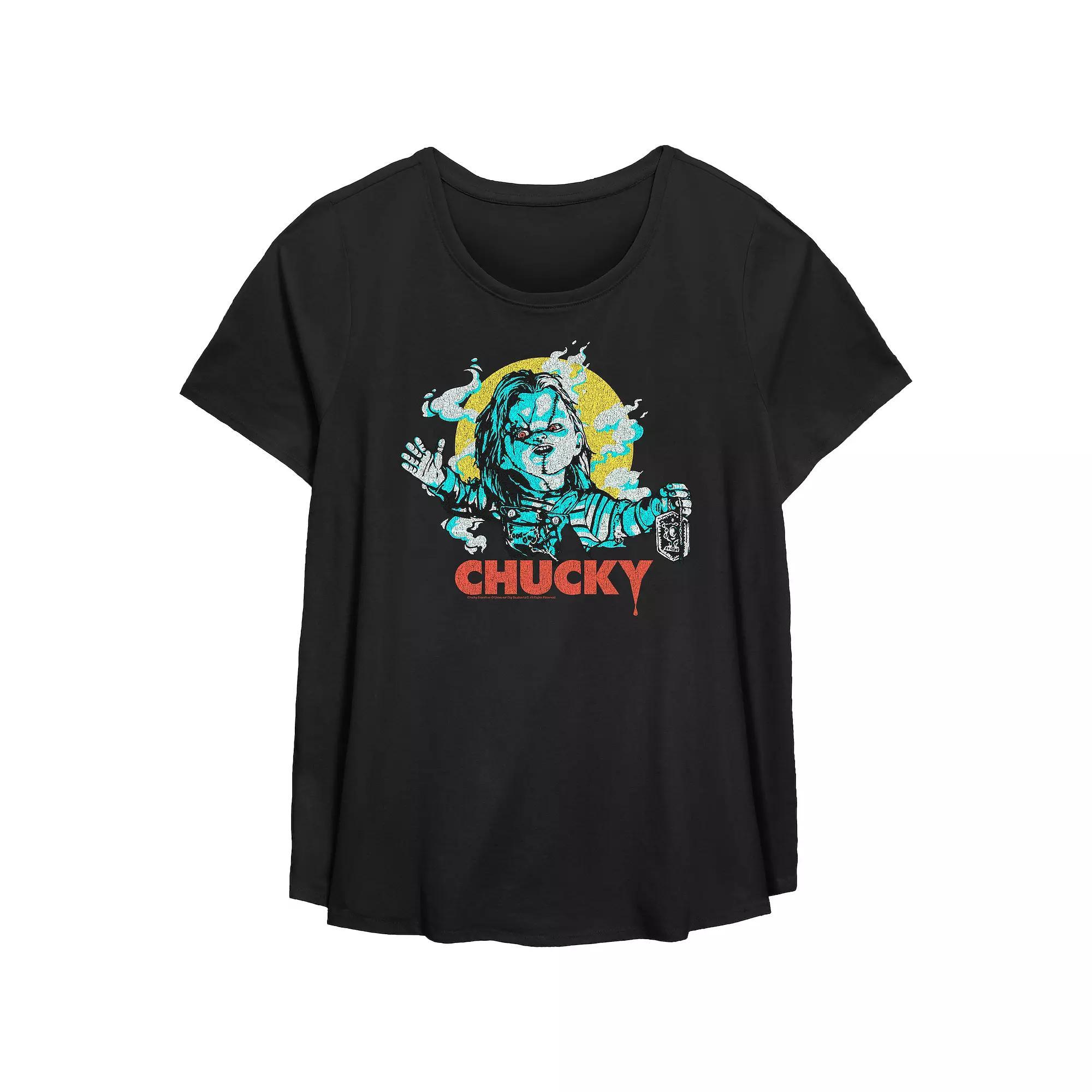 Plus Size Chucky Is Here Flowy Graphic Tee, Women's, Size: 1XL, Black Product Image