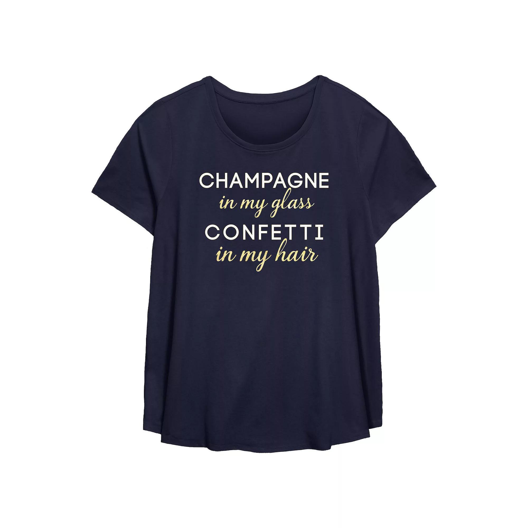 Plus Size Champagne In My Glass Confetti In My Hair Flowy Graphic Tee, Women's, Size: 2XL, Blue Product Image