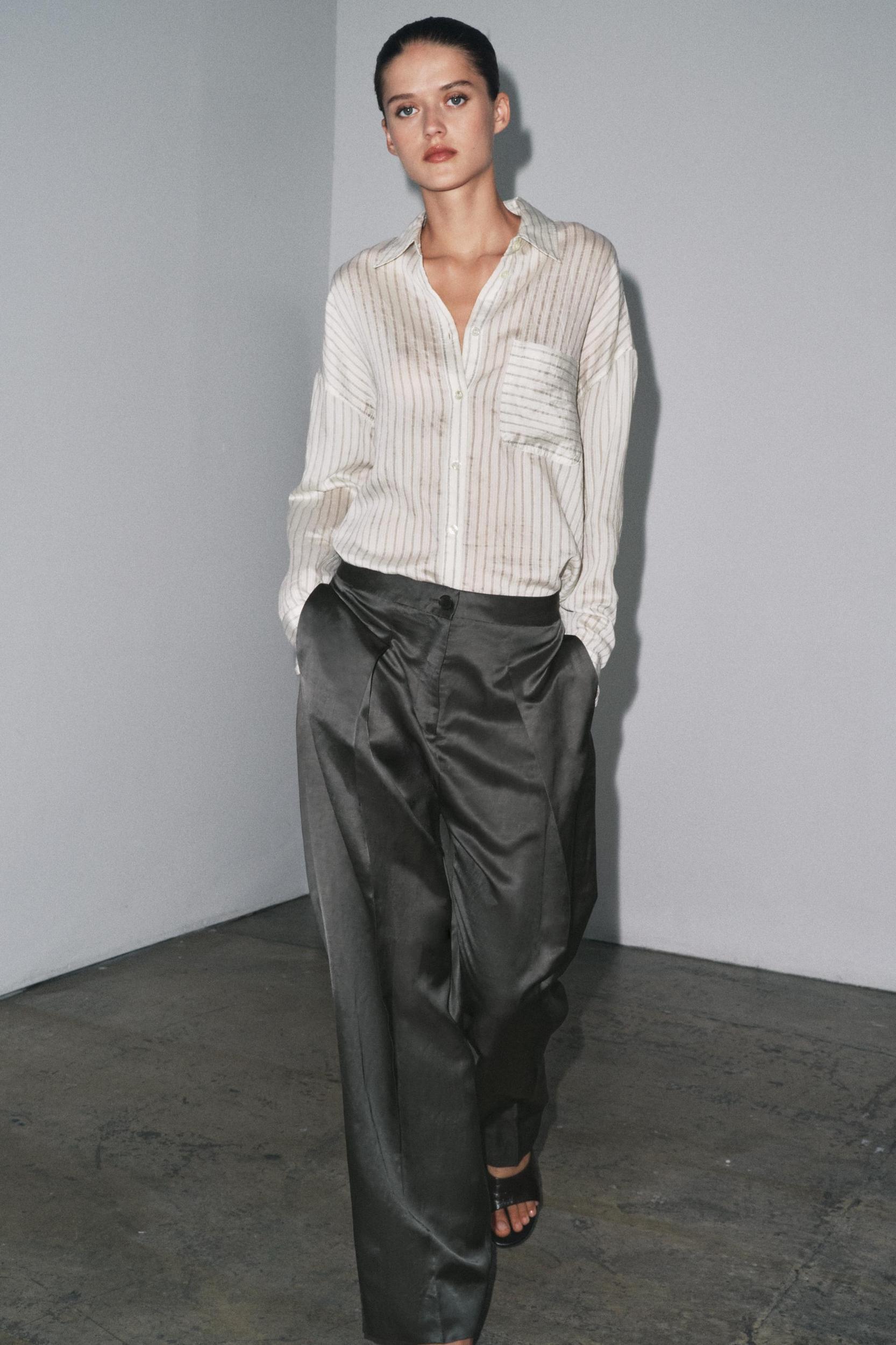 SATIN LINEN PANTS ZW COLLECTION Product Image