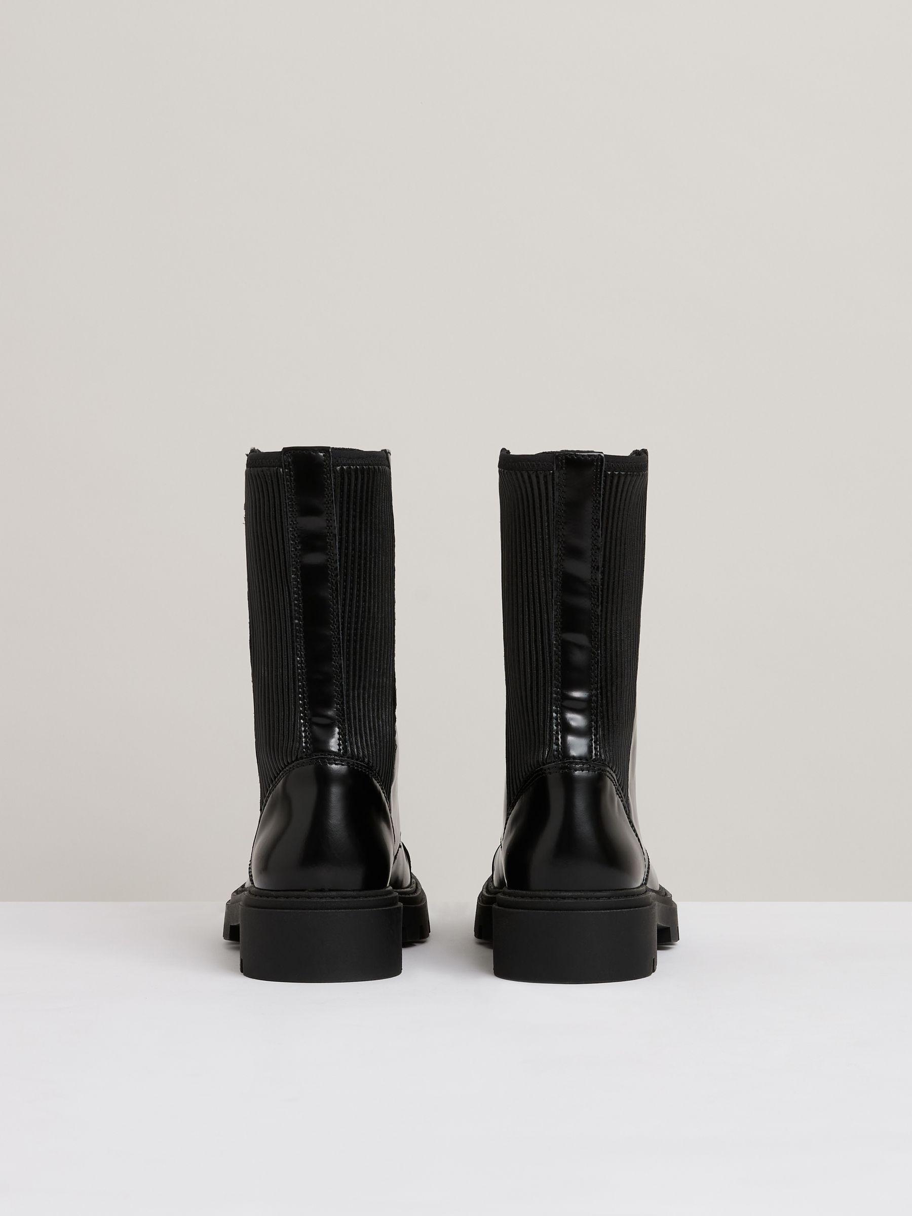 Leather Zip-Front Ankle Boots in Black Product Image