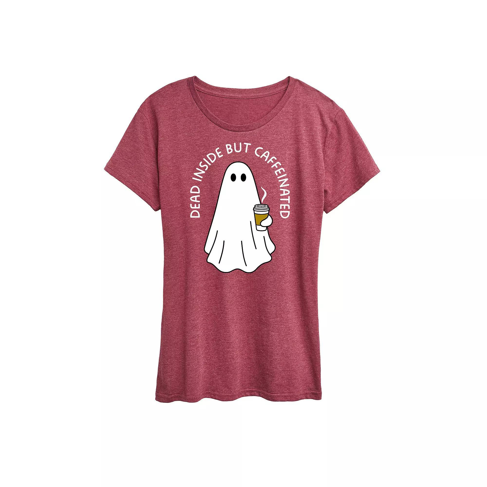 Women's Dead Inside Caffeinated Ghost Graphic Tee, Size: Large, Grey Wine Product Image