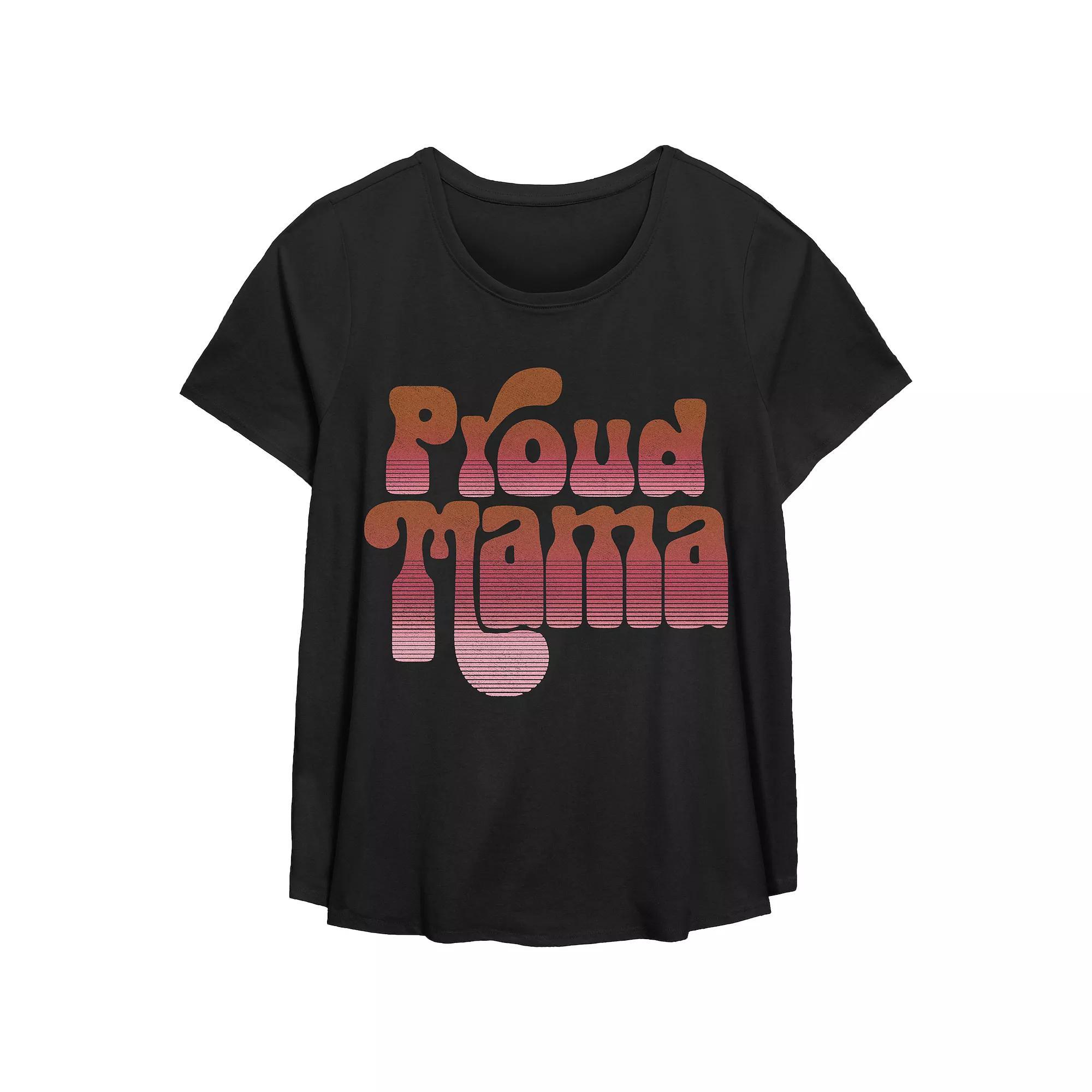Plus Size Proud Mama Scoop Hem Flow Graphic Tee, Women's, Size: 0X, Black Product Image
