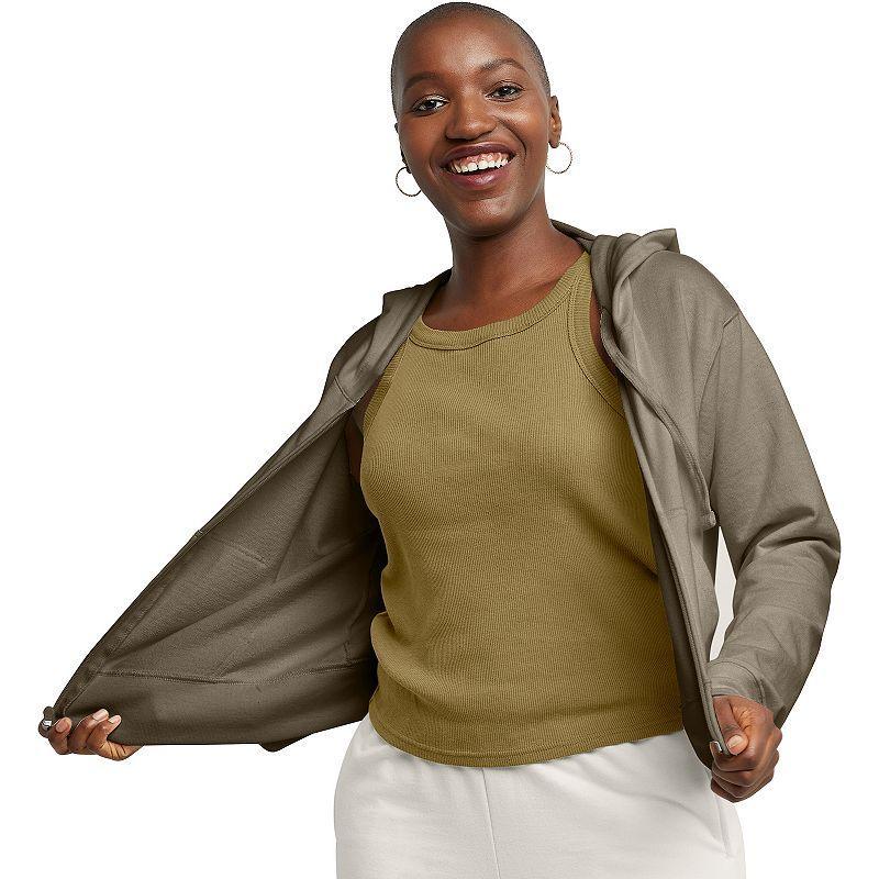 Women's Hanes® Originals Full-Zip French Terry Hoodie, Size: Large, Concrete Pe Grey Product Image