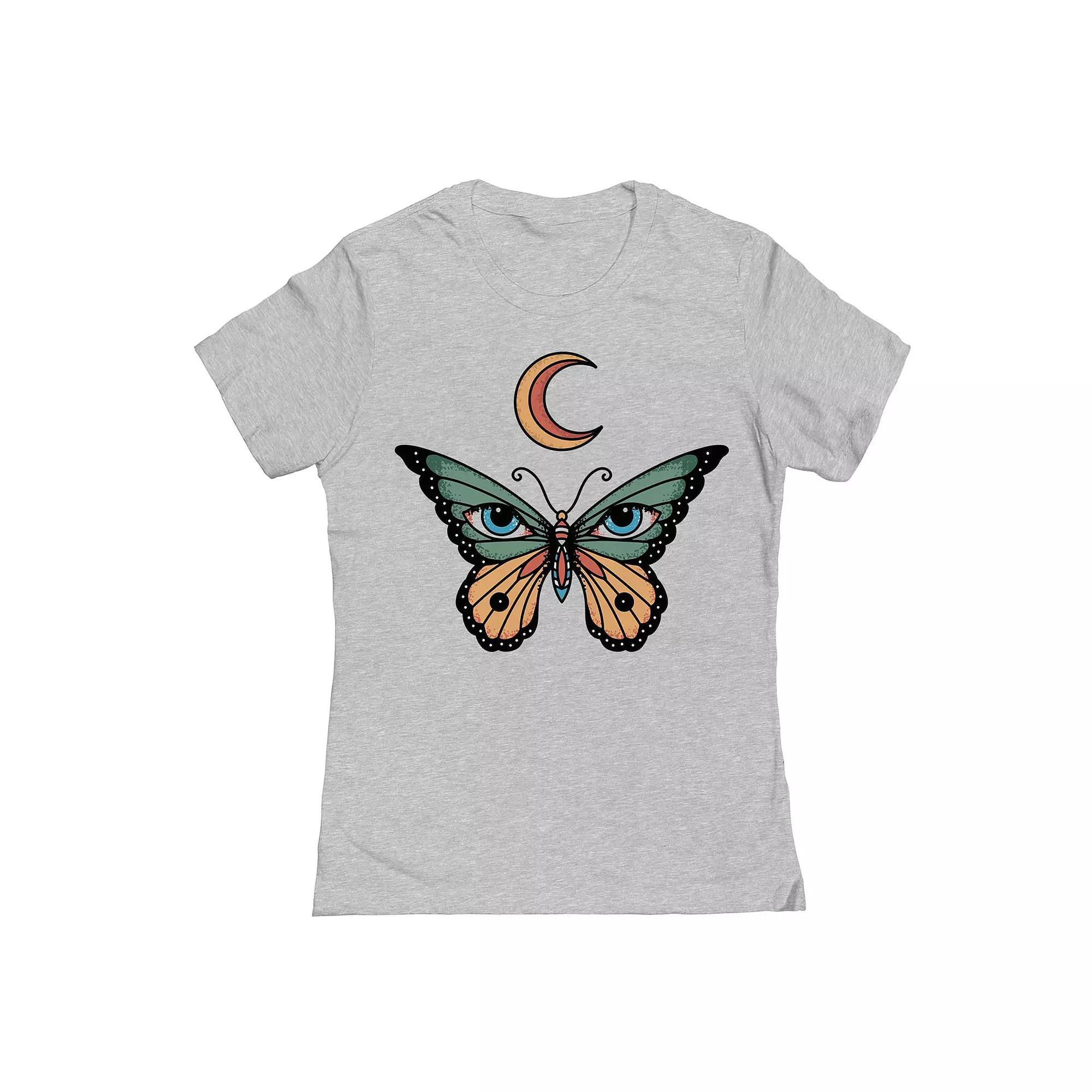 Junior's Butterfly Crescent Womens Graphic Tee, Girl's, Size: Large, Sport Gray Product Image