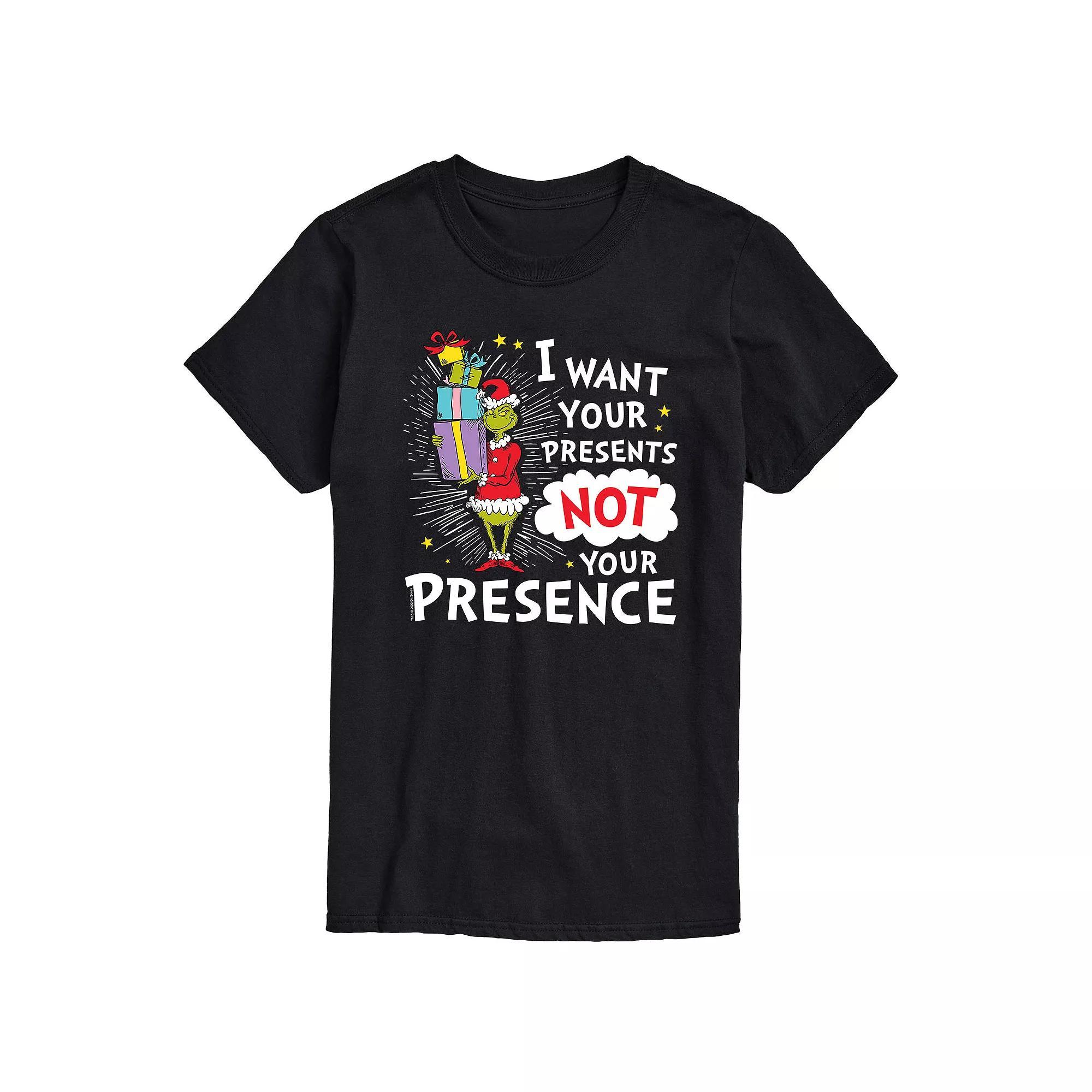 Men's Dr. Seuss Grinch I Want Your Presents Not Presence Tee,  Product Image