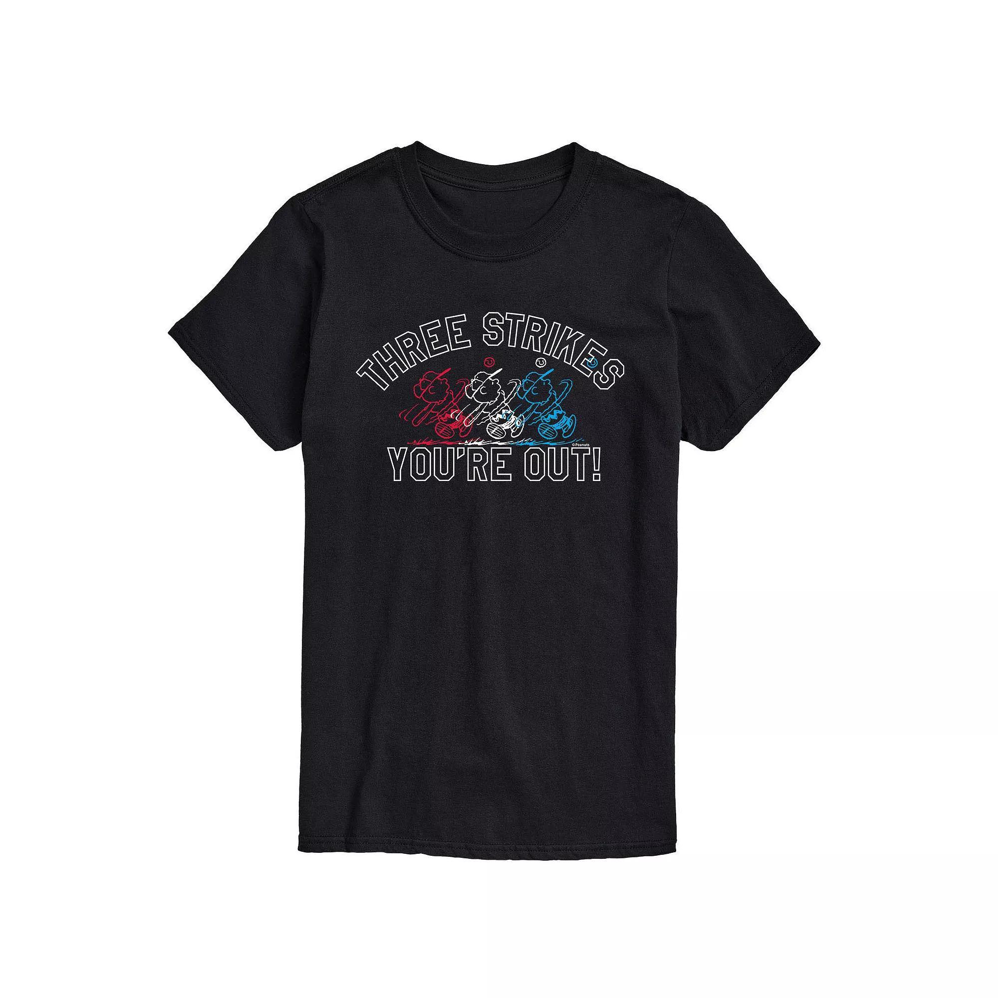 Men's Peanuts Three Strikes Tee, Size: Small, Black Product Image