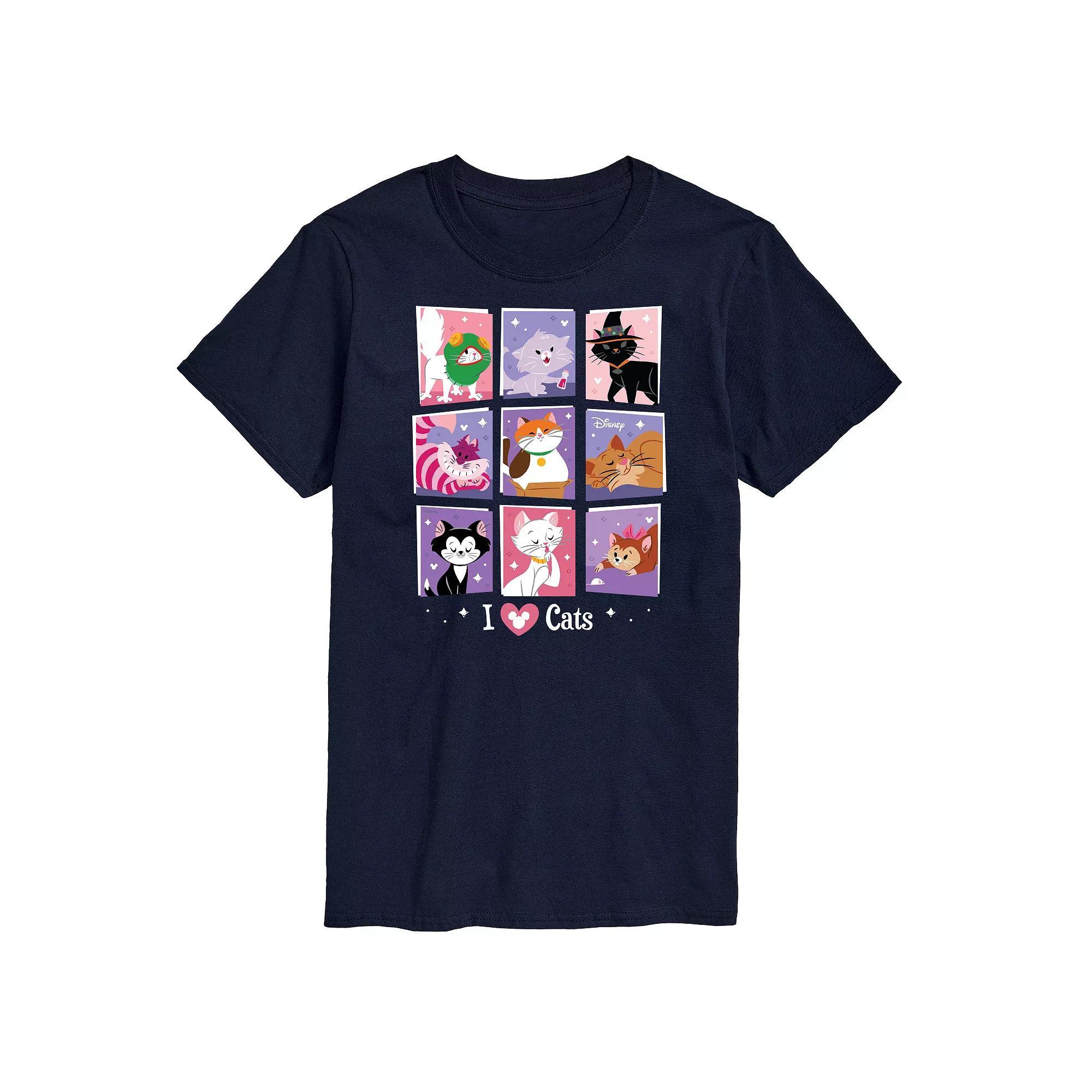 Disney's Men's Grid Of Assorted Cats Graphic Tee, Size: Small, Blue Product Image