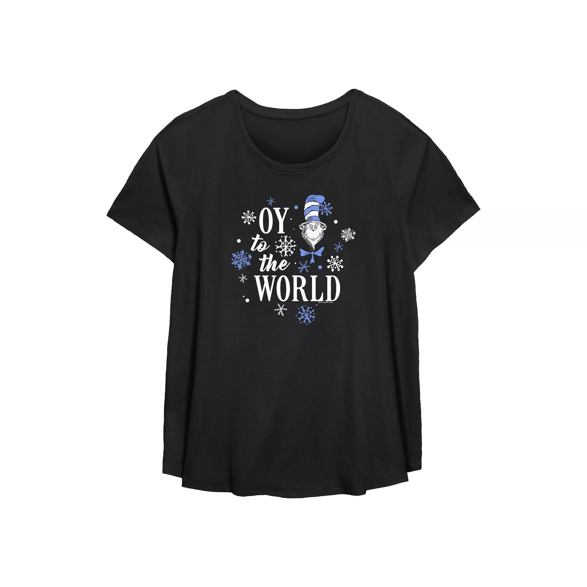 Plus Size Dr. Seuss The Cat In The Hat Oy To The World Flowy Graphic Tee, Women's, Size: 3XL, Black Product Image