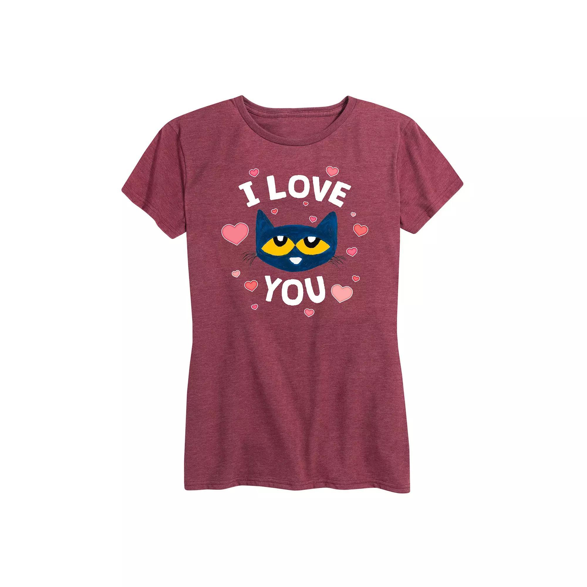 Women's Pete The Cat I Love You Pete Face Graphic Tee, Size: XXL, Grey Wine Product Image