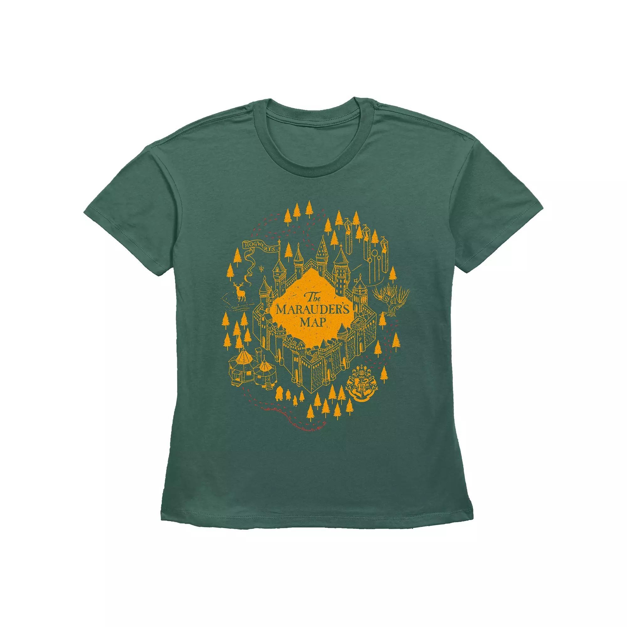 Women's Harry Potter The Marauder's Map Basic Fit Graphic Tee, Girl's, Size: Large, Green Product Image