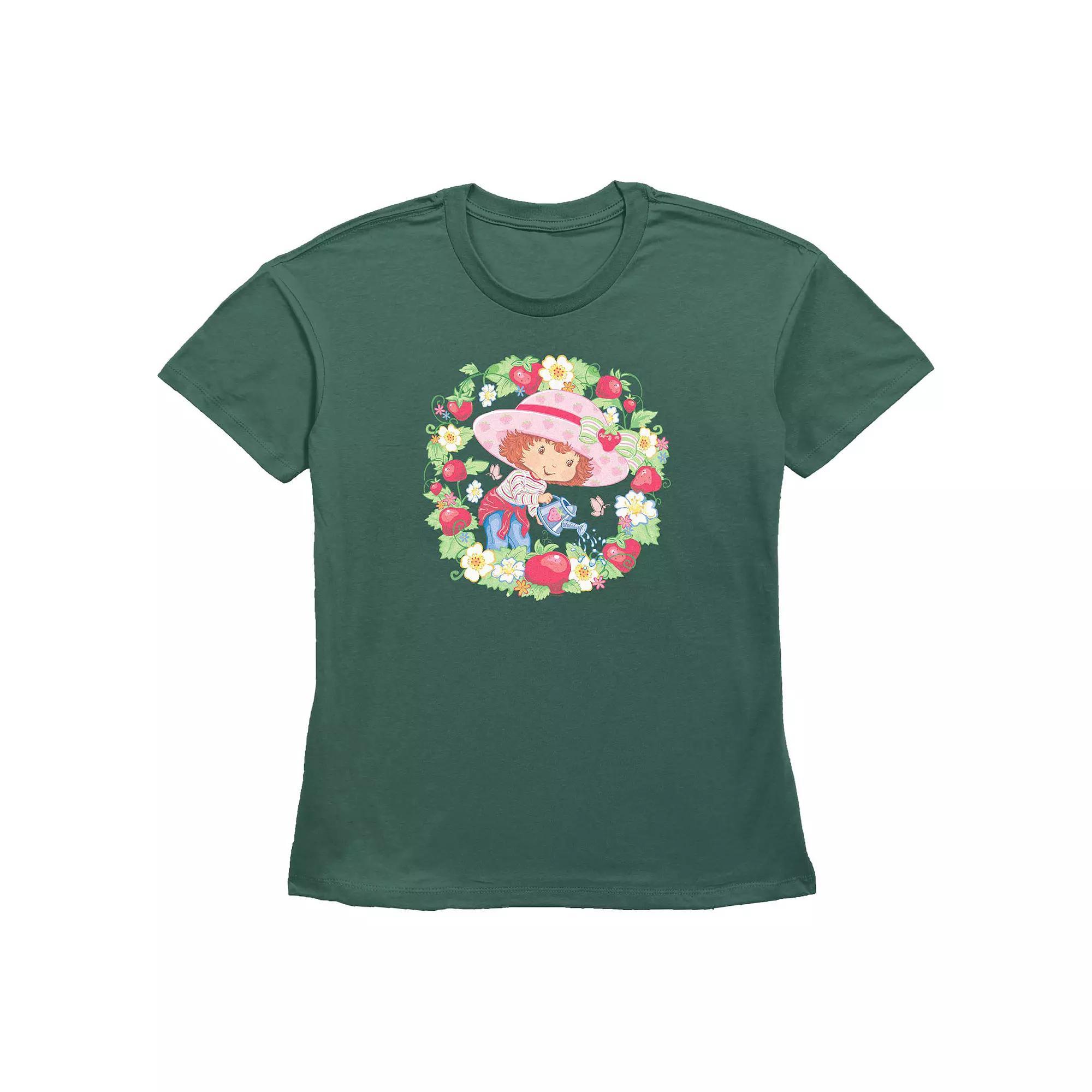 Women's Strawberry Shortcake Flowers And Strawberries Wreath Graphic Tee, Size: XXL, Green Product Image