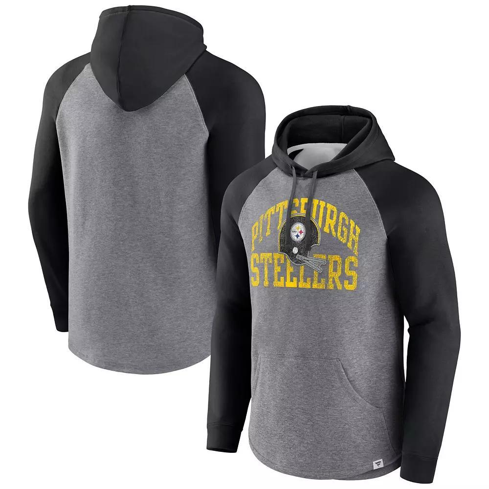 Men's Fanatics Branded Heather Gray Pittsburgh Steelers Favorite Arch Raglan Pullover Hoodie, Size: 2XL, Grey Product Image