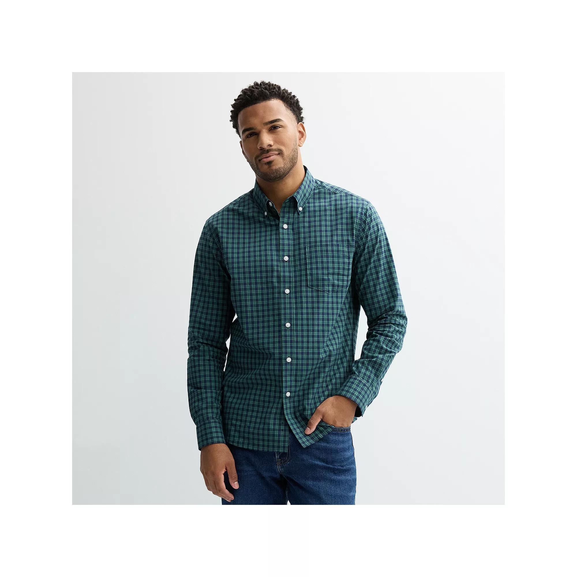 Men's Sonoma Goods For Life® Long Sleeve Perfect Length Button-Down Shirt, Size: XXL, Green 2 Color Plaid Product Image