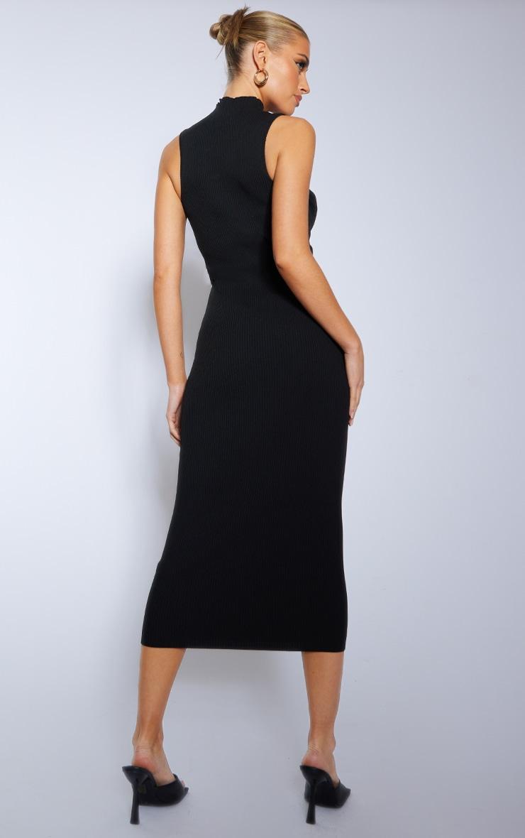 Black Sleeveless Rib Knit Midaxi Bodycon Dress Product Image