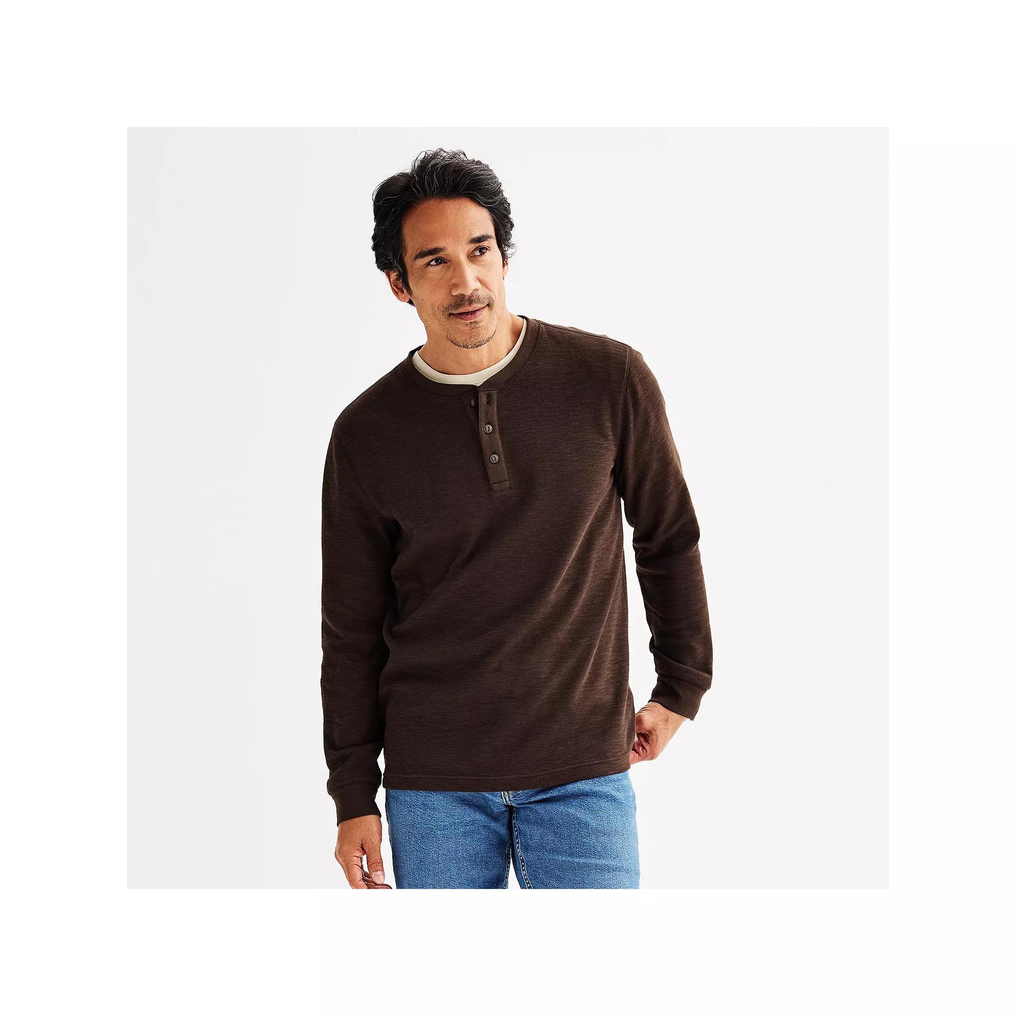 Men's Sonoma Goods For Life® Long Sleeve Textured Henley Tee, Size: XL, Brown Product Image