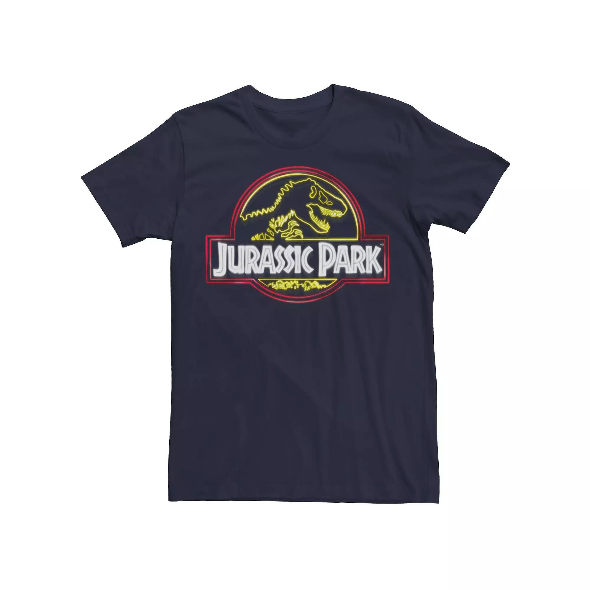 Mens Jurassic Park Neon Sign Fossil Logo Tee, Men's, Size: XXL, Blue Product Image